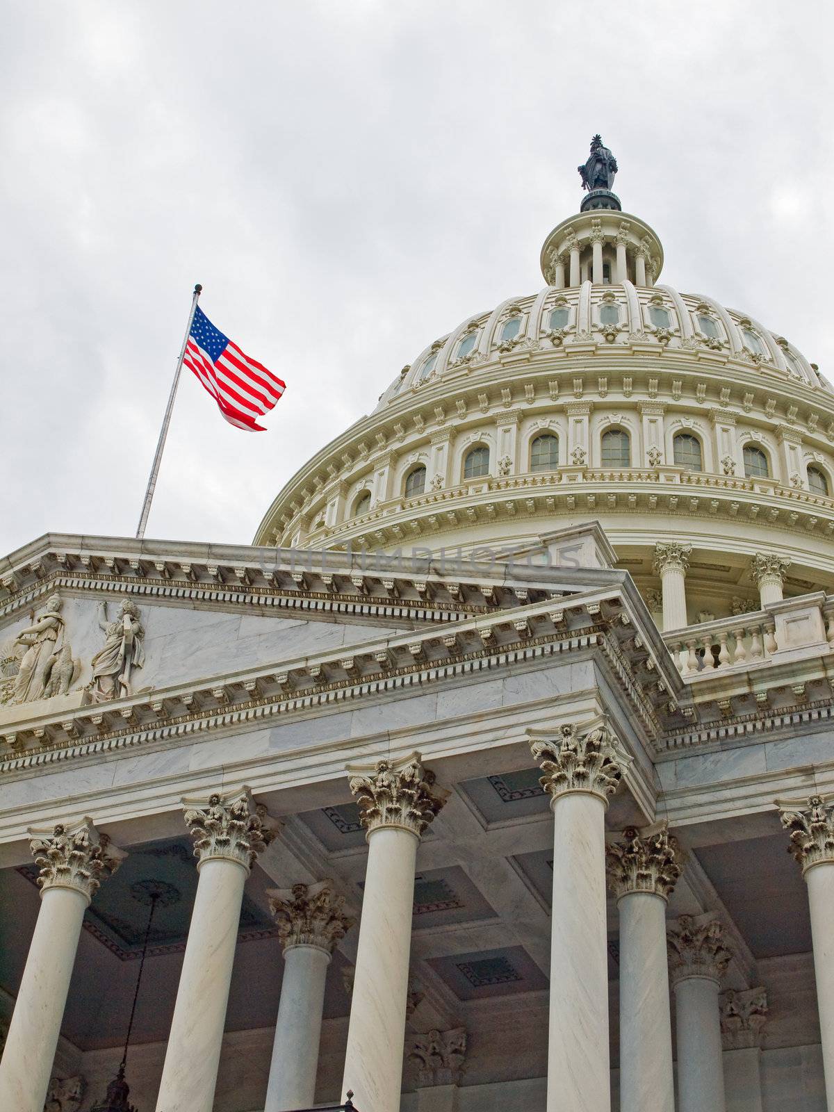 United States Capitol Building in Washington DC with American Flag