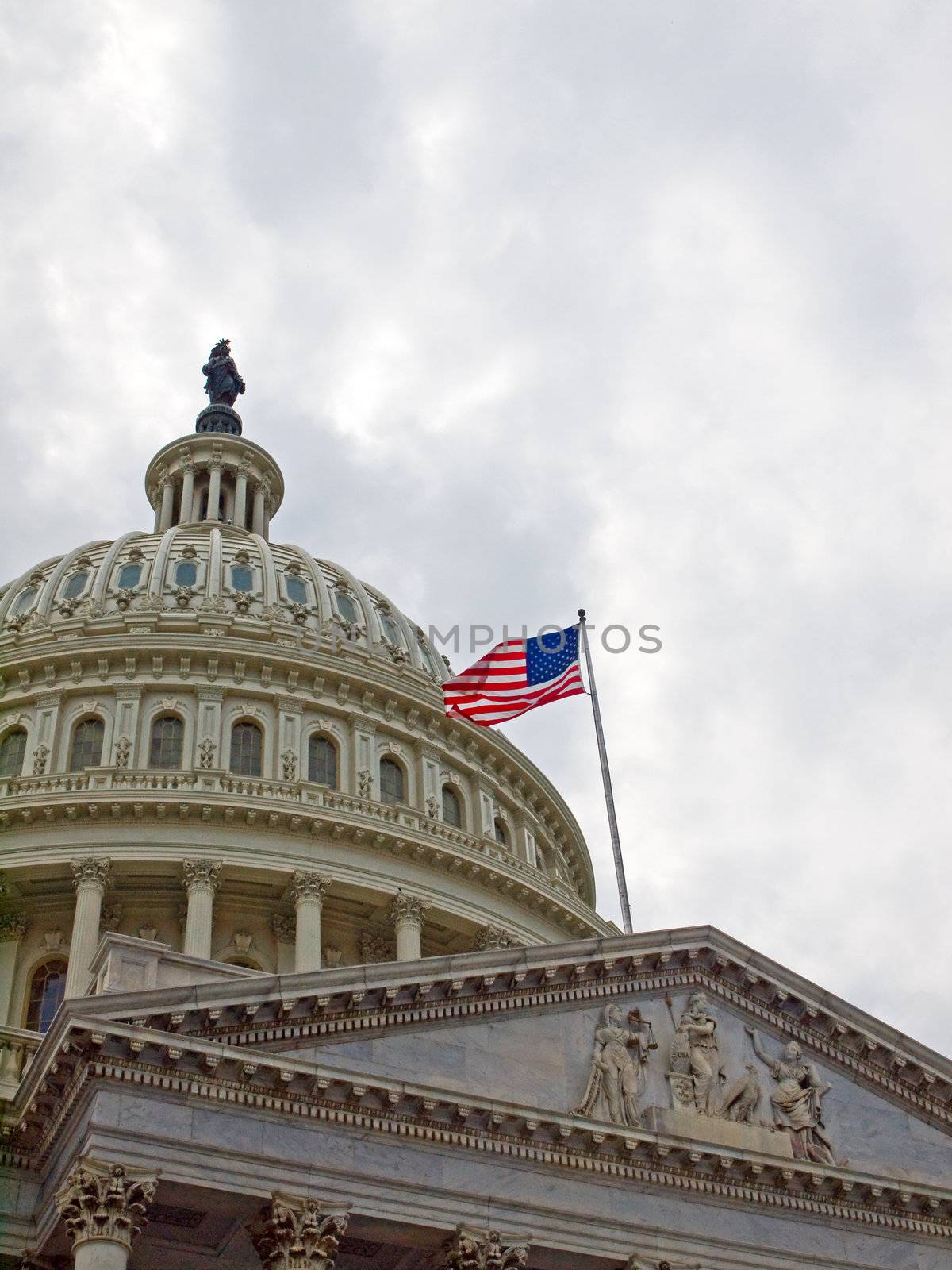 United States Capitol Building in Washington DC with American Flag