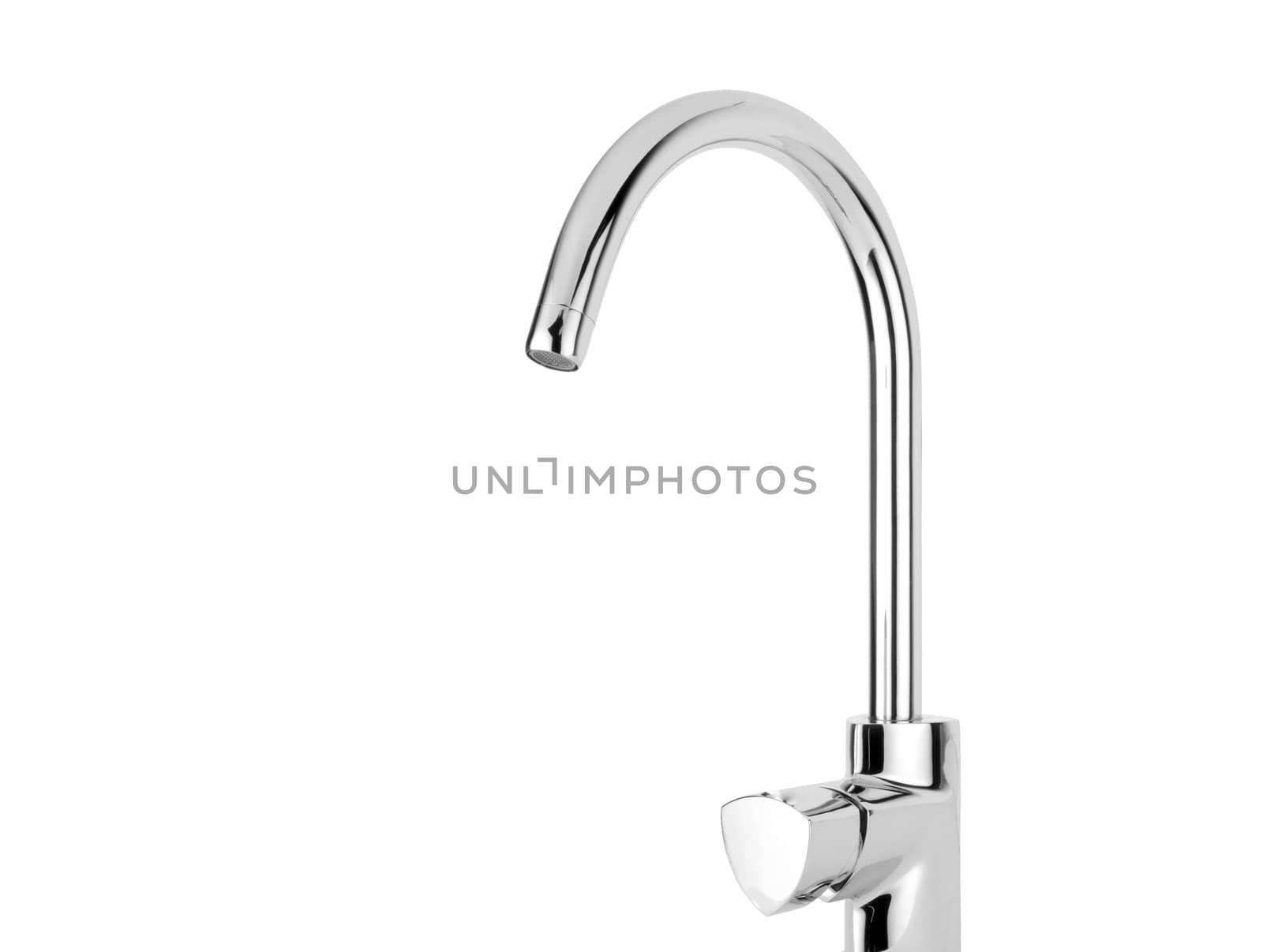 Modern stainless steel tap. Isolated on white background.
