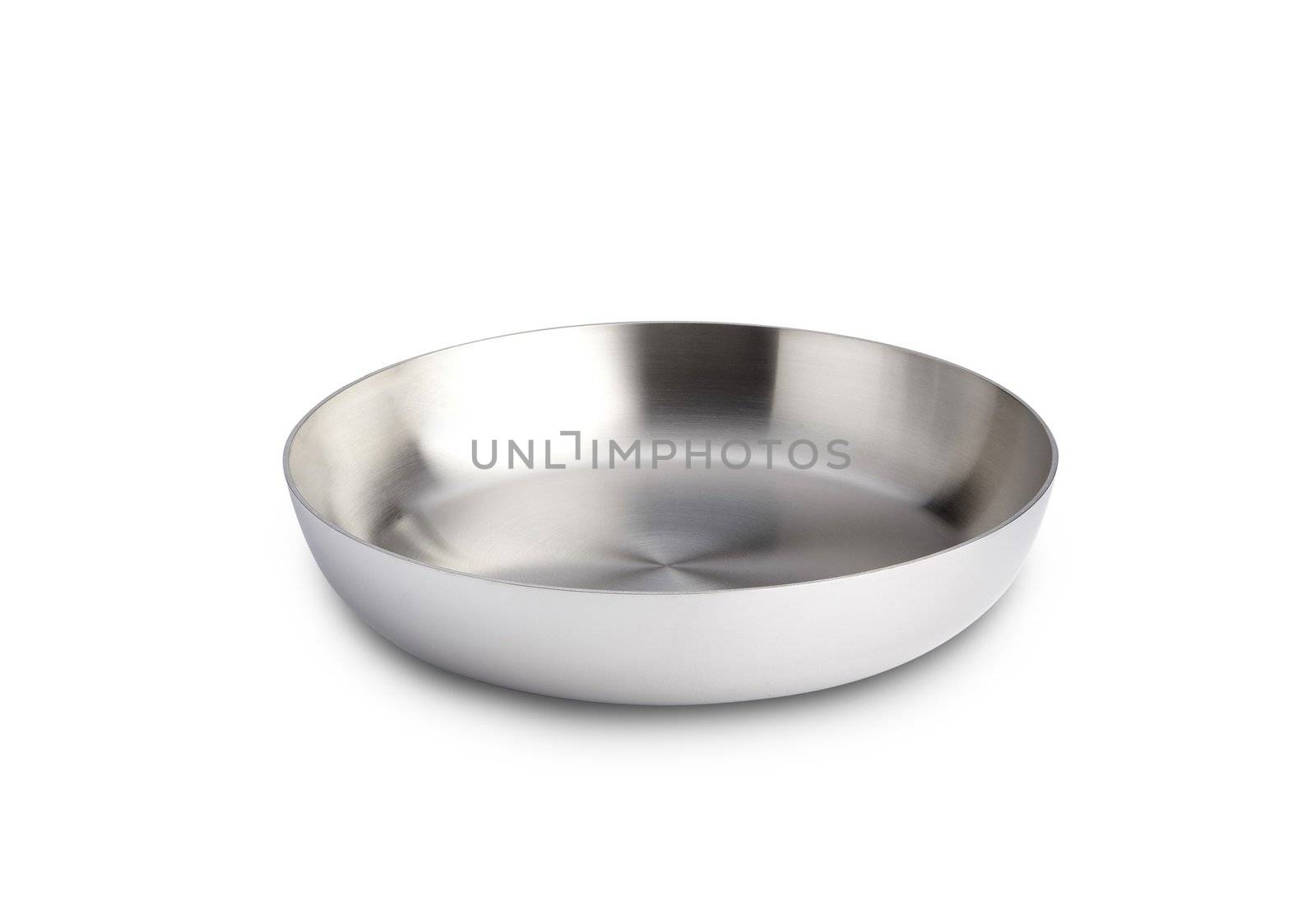 Bowl from stainless steel on white background
