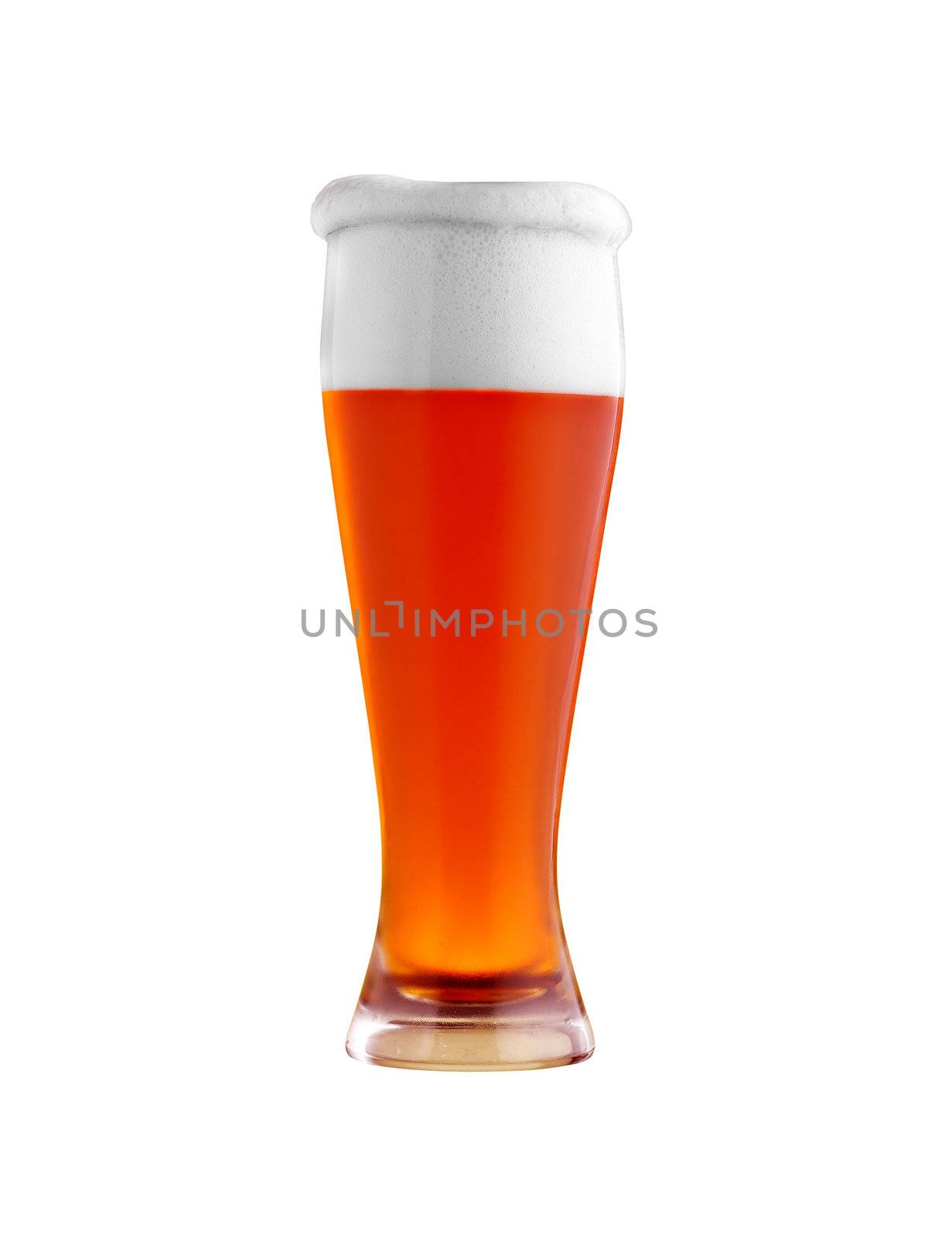 glass with dark beer on white background