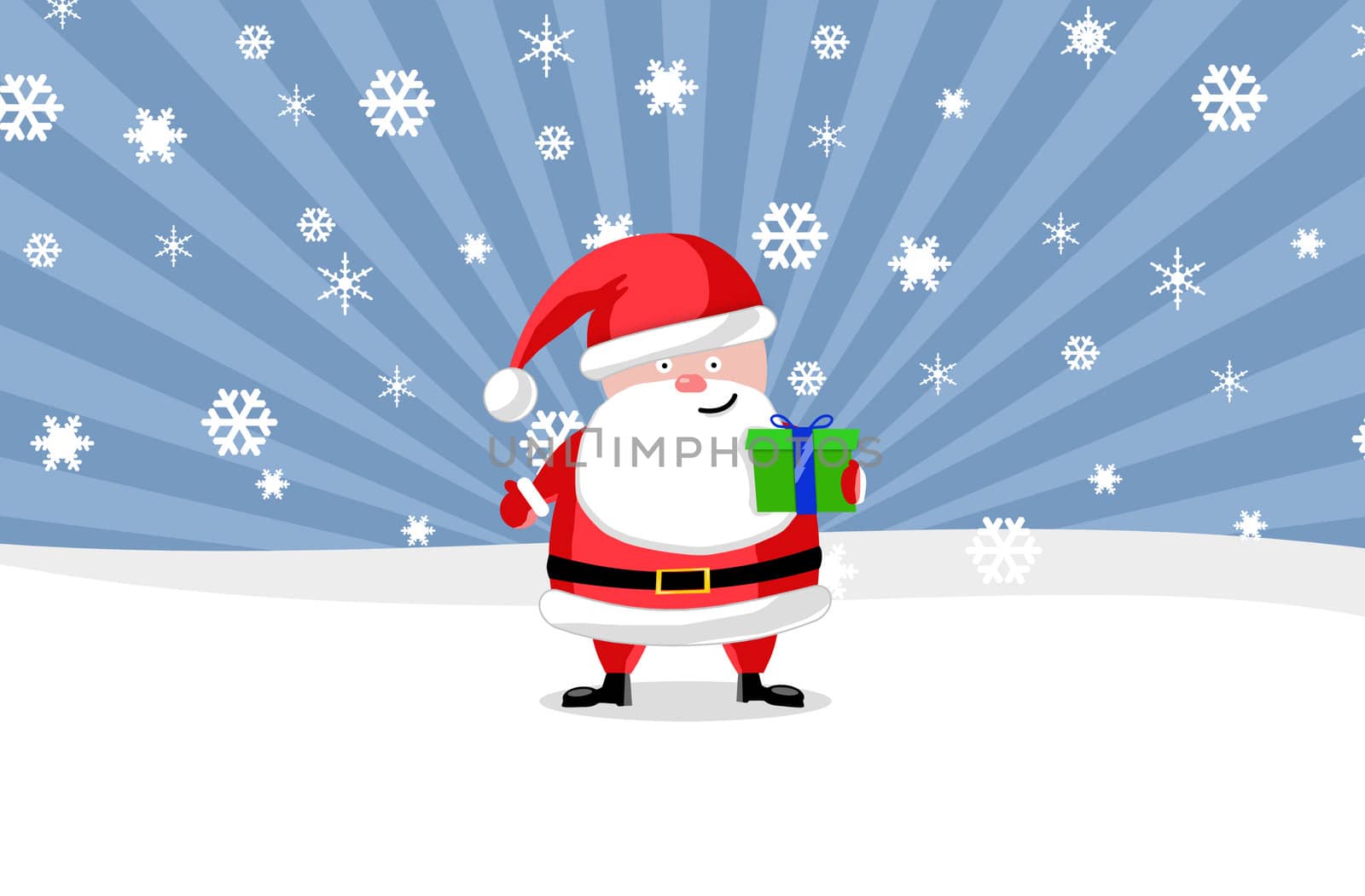 Santa ouside with a present