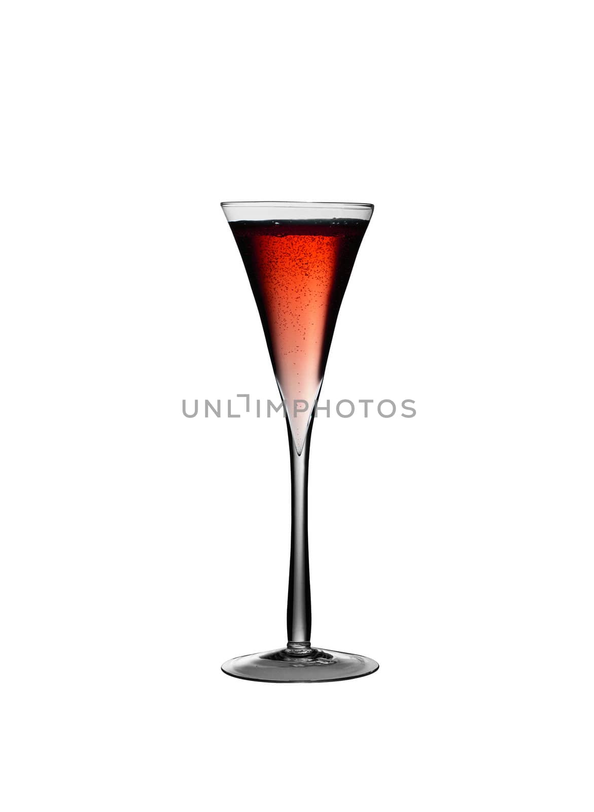 A glass of champagne, isolated on a white background.