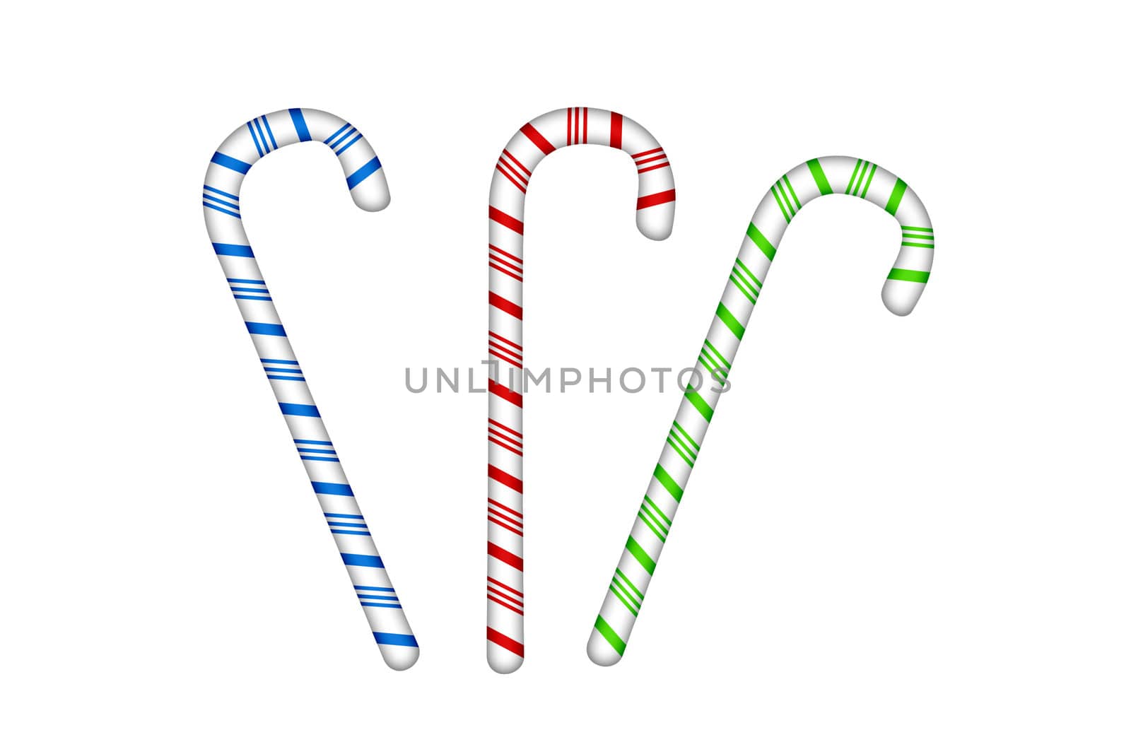 three colored candy cane isolated