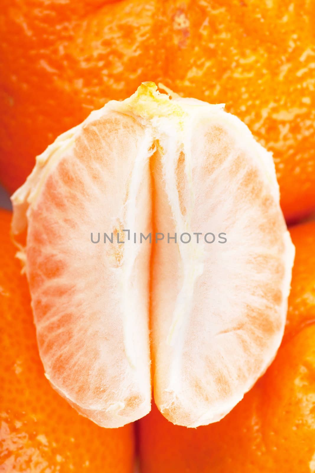 Closeup view of a slice of tangerine
