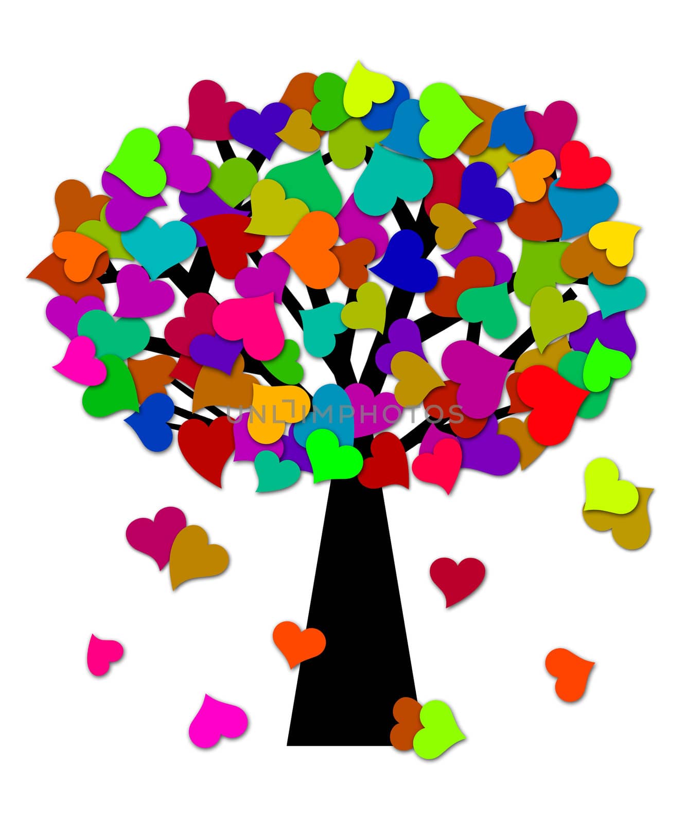 Colorful Valentines Day Hearts on Tree Illustration by jpldesigns