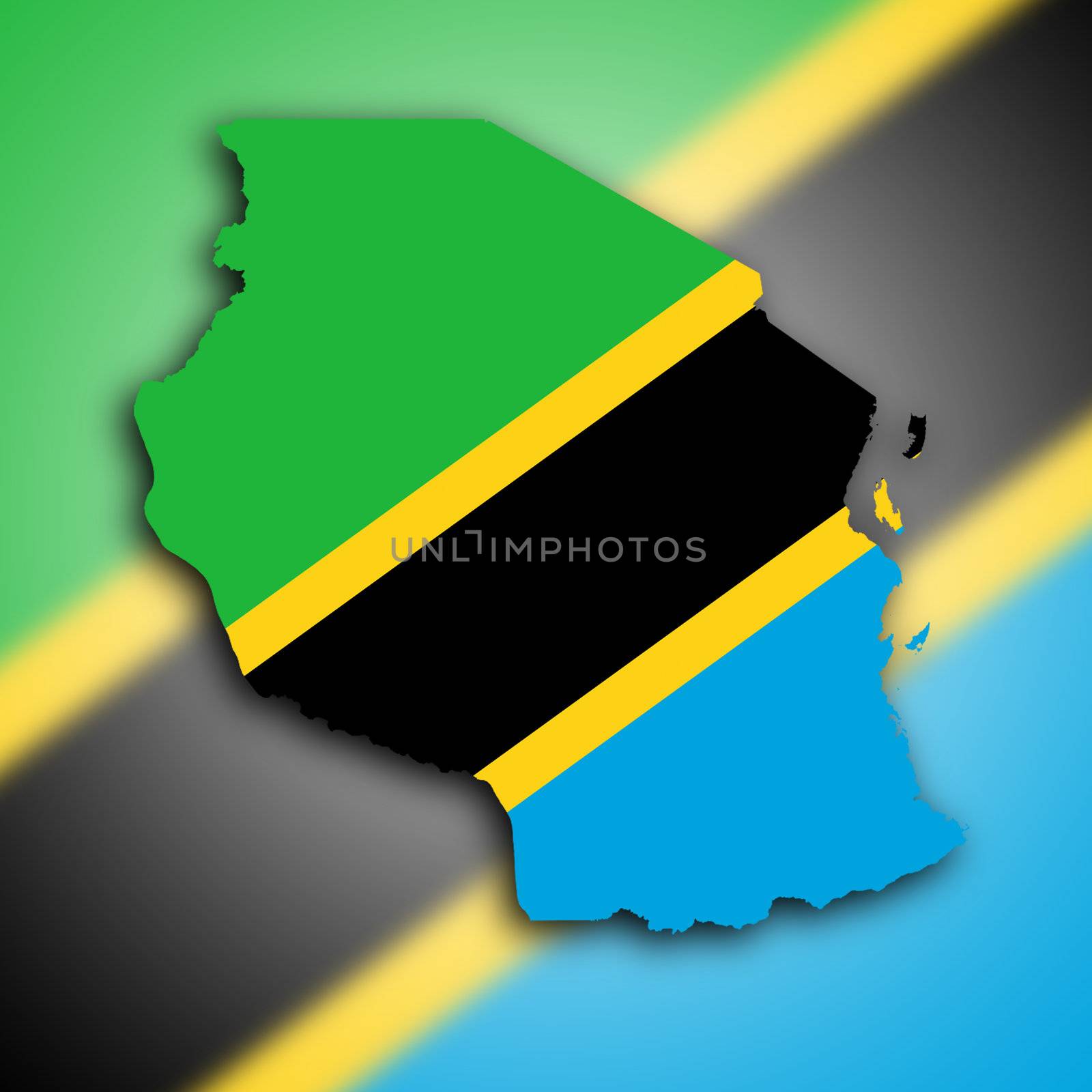 Map of Tanzania filled with the national flag