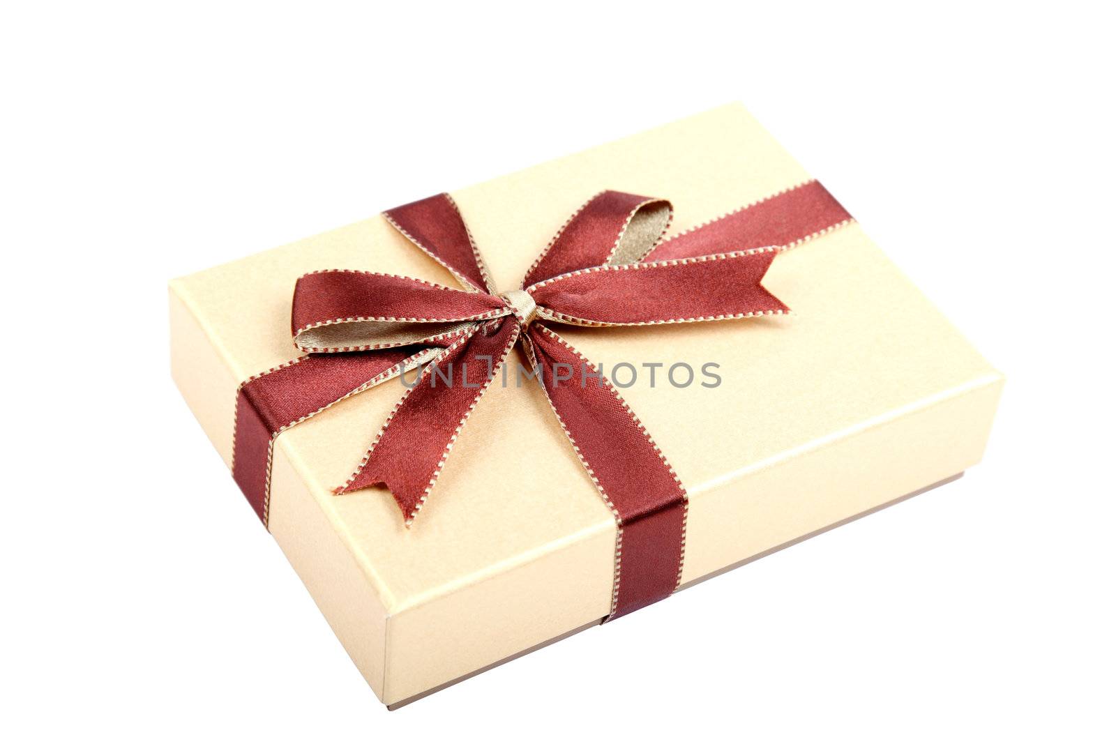 Gift box with ribbon and bow isolated on white background. Studi by borodaev