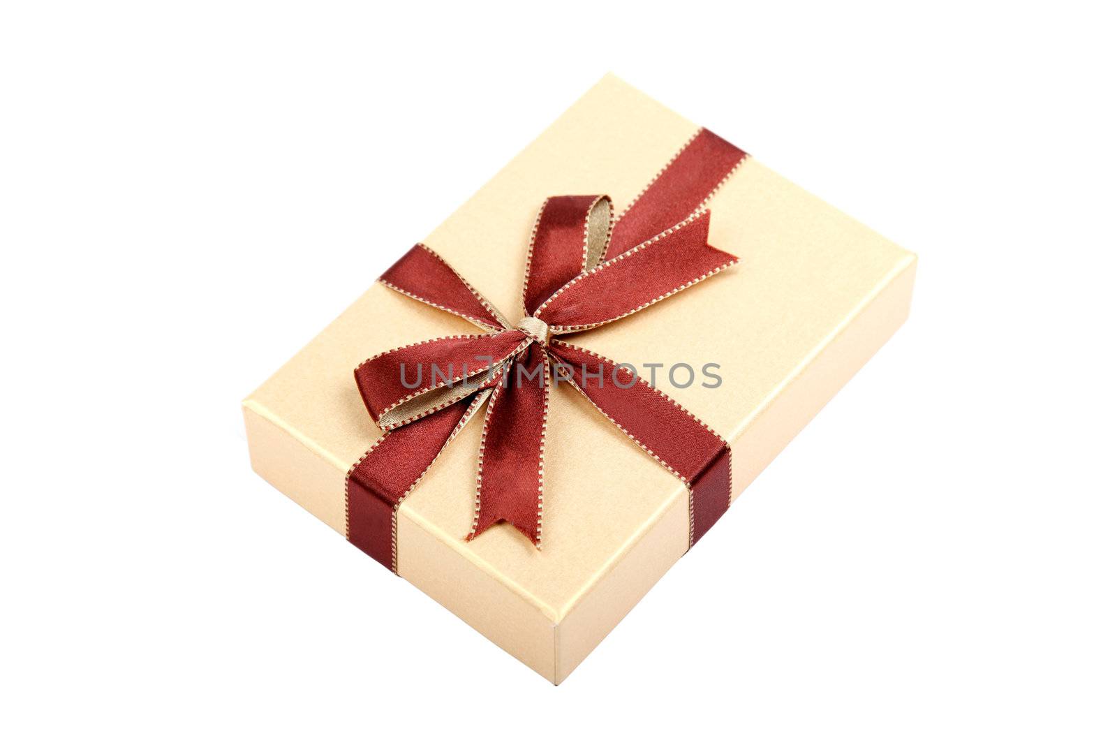 Gift box with ribbon and bow isolated on white background. Studi by borodaev