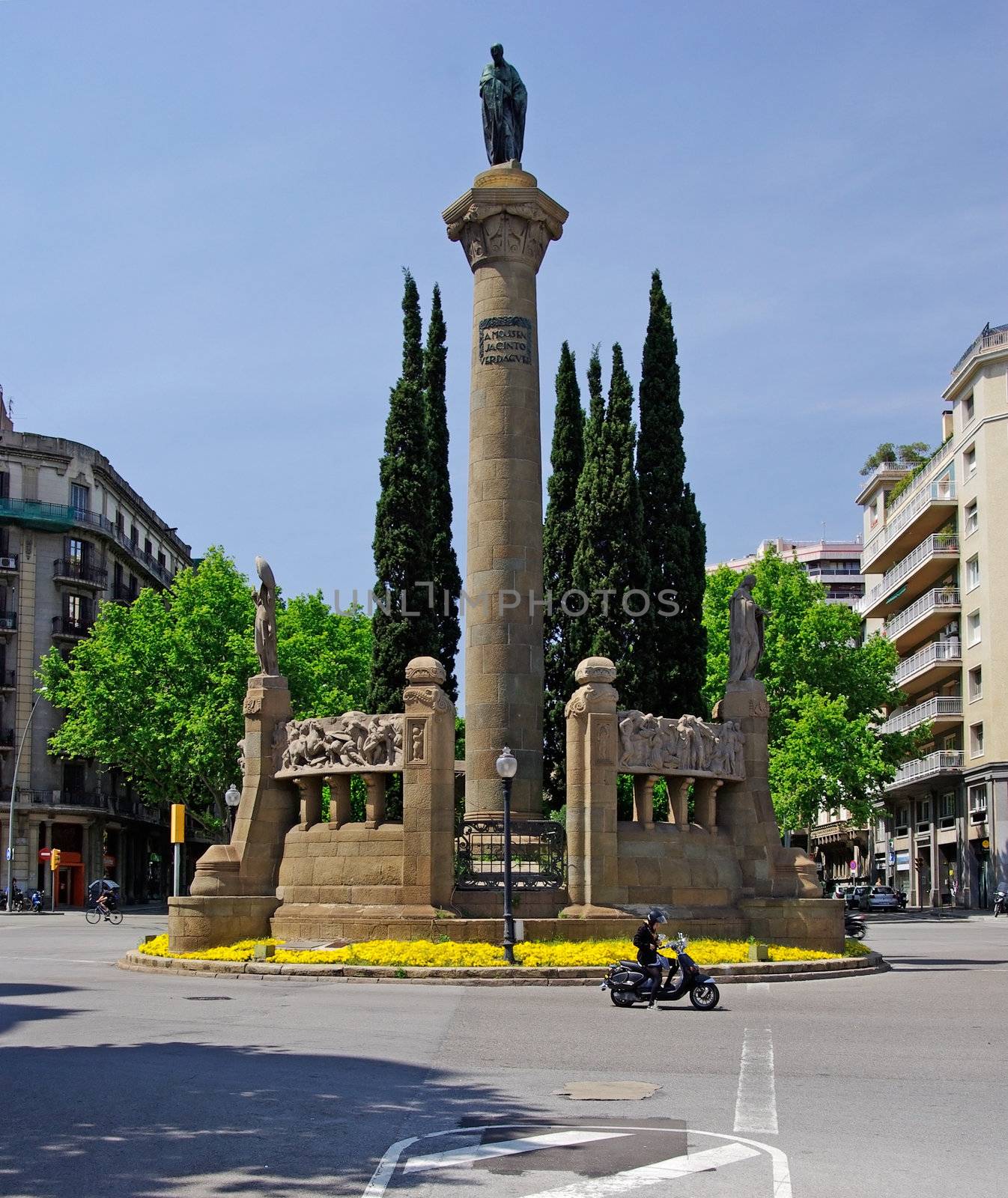 Vertical monument in Barcelona city. Spain, Europe. by borodaev