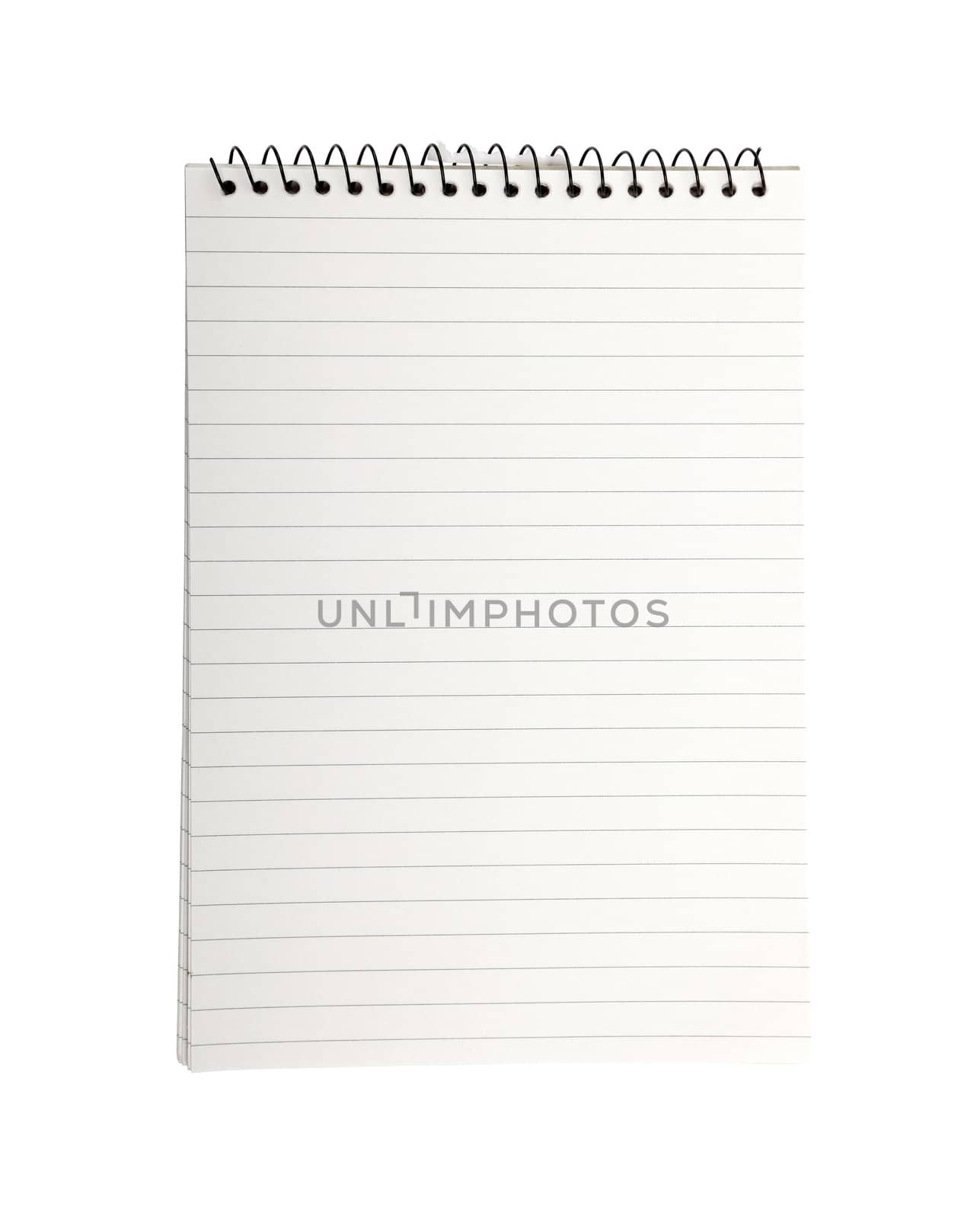 Binder note book with empty striped page isolated on white background.