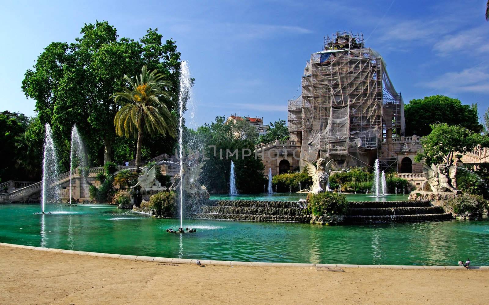 Ciutadell park in centre of Barcelona. Fountain and reconstructi by borodaev