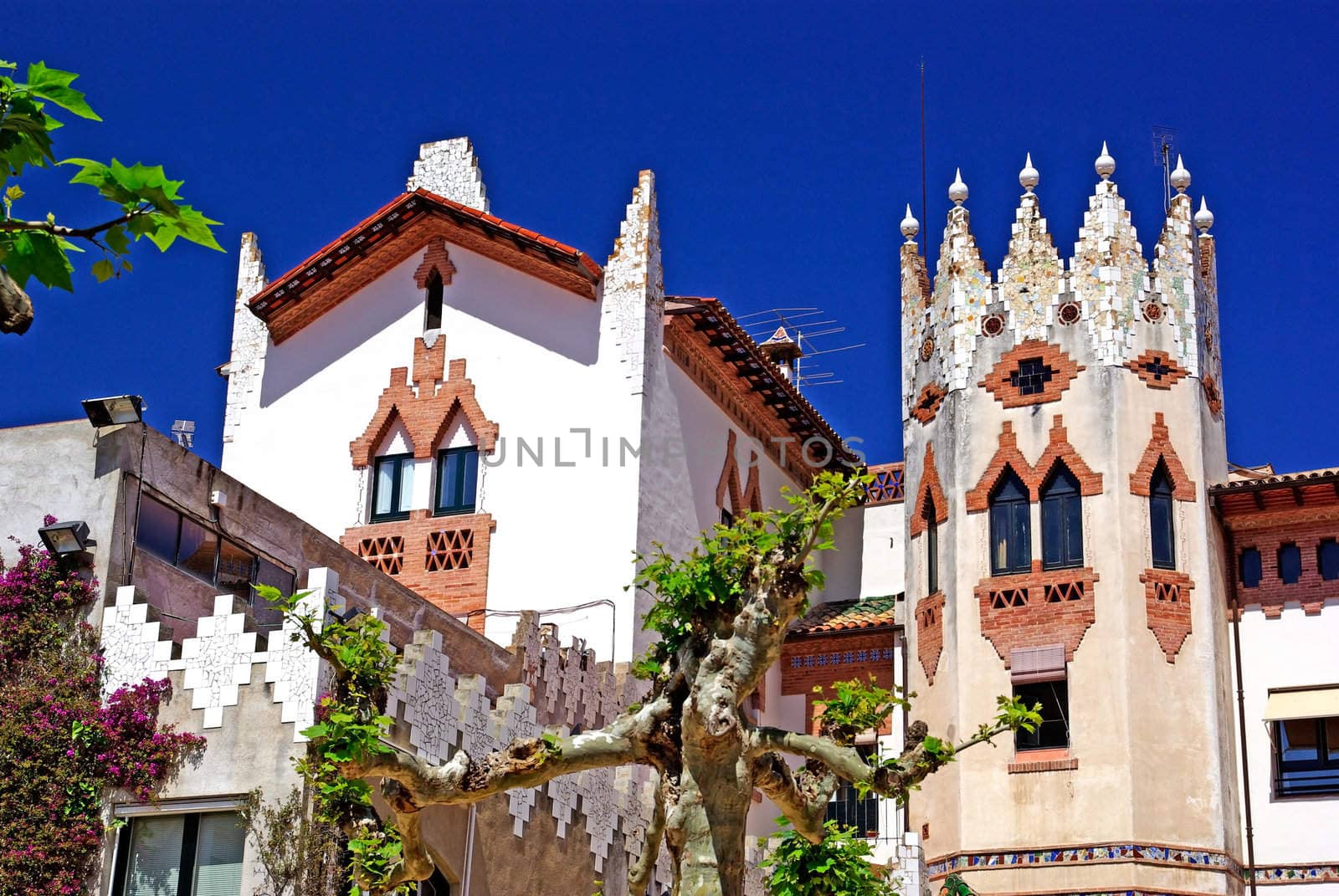 Church with beautiful architecture and ornament. Lloret de Mar, Costa Brava Spain.