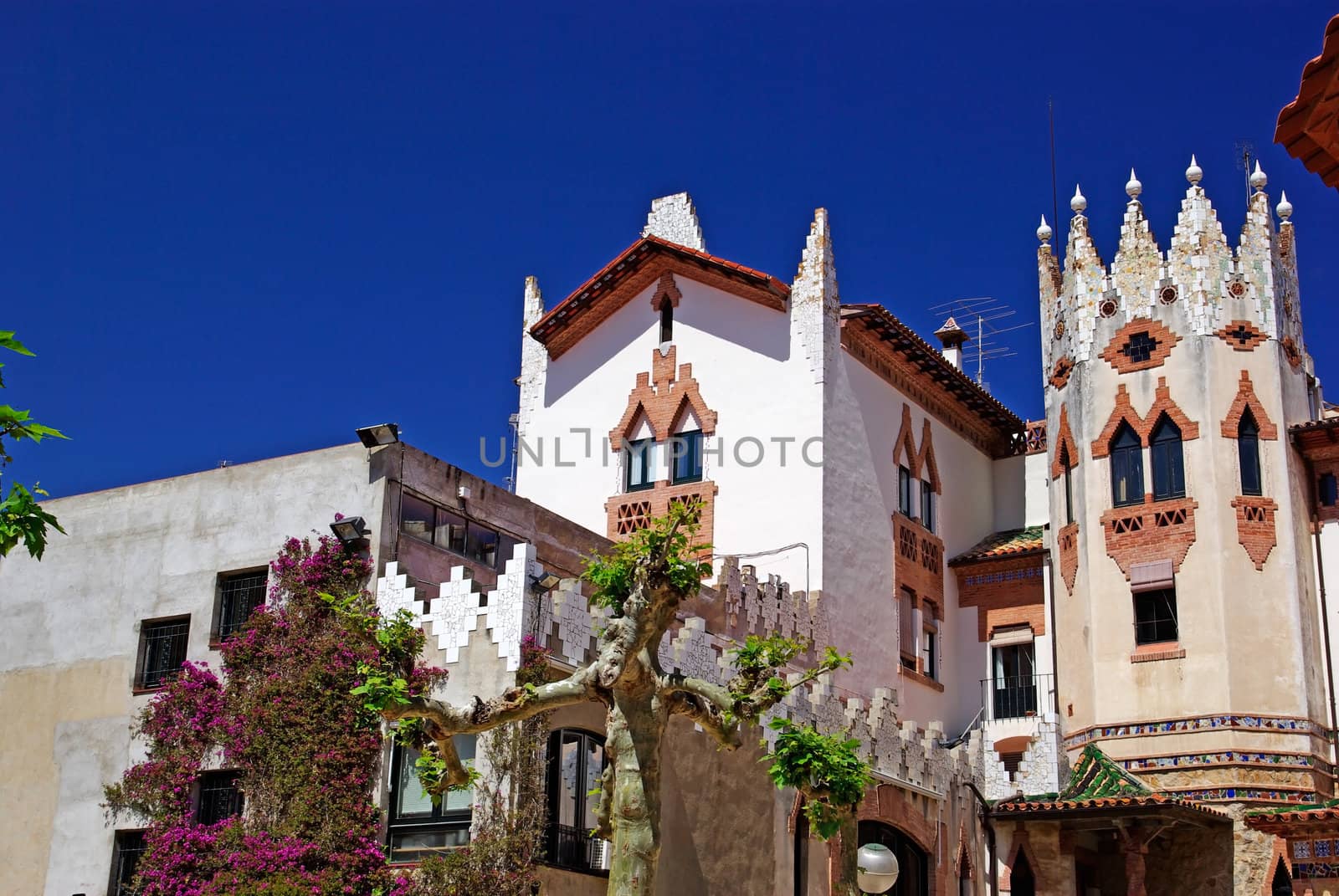 Church with beautiful architecture and garden. Lloret de Mar, Co by borodaev