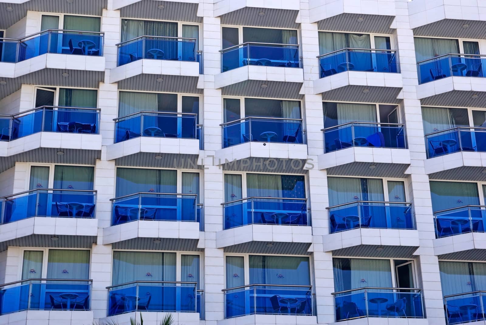 Abstract building with balcony as backdrop or background. by borodaev