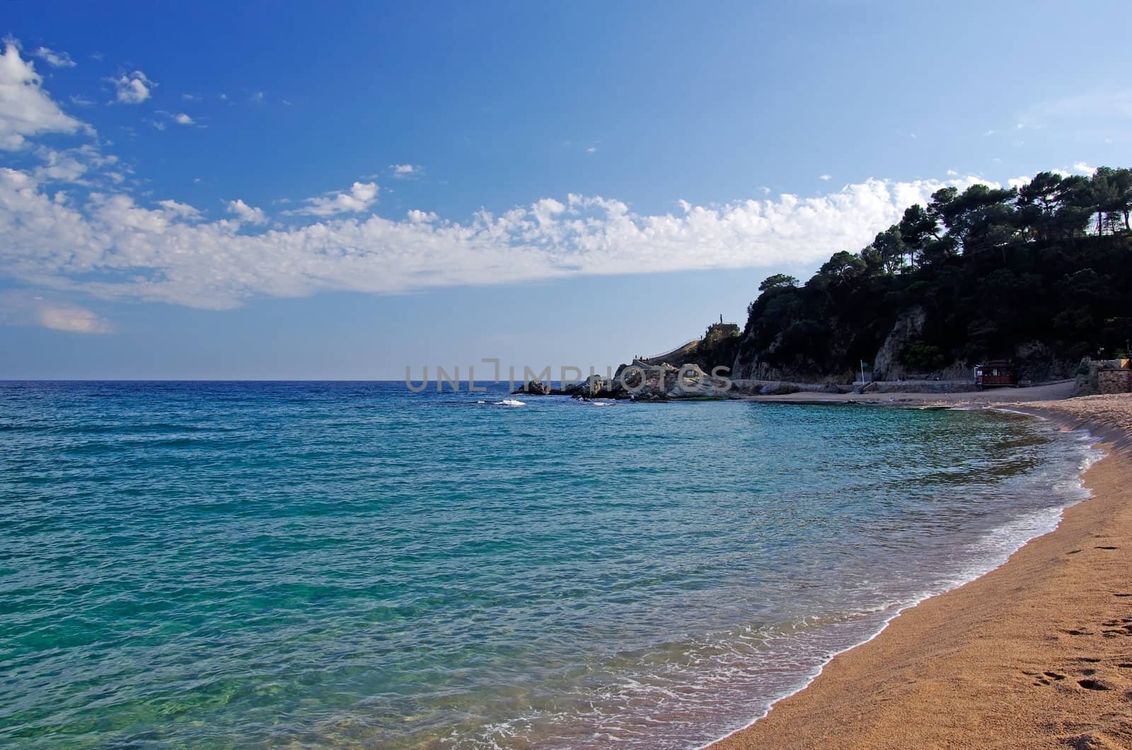 Seascape of Lloret de Mar beach before sunset. Costa Brava, Spai by borodaev