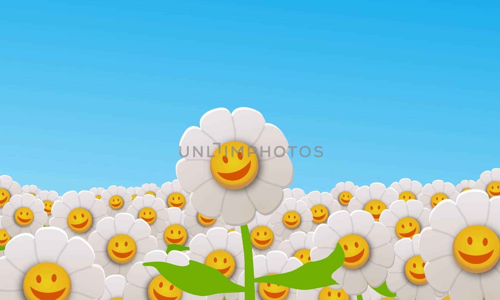 Illustration of a field of lots of happy Daisy flowers