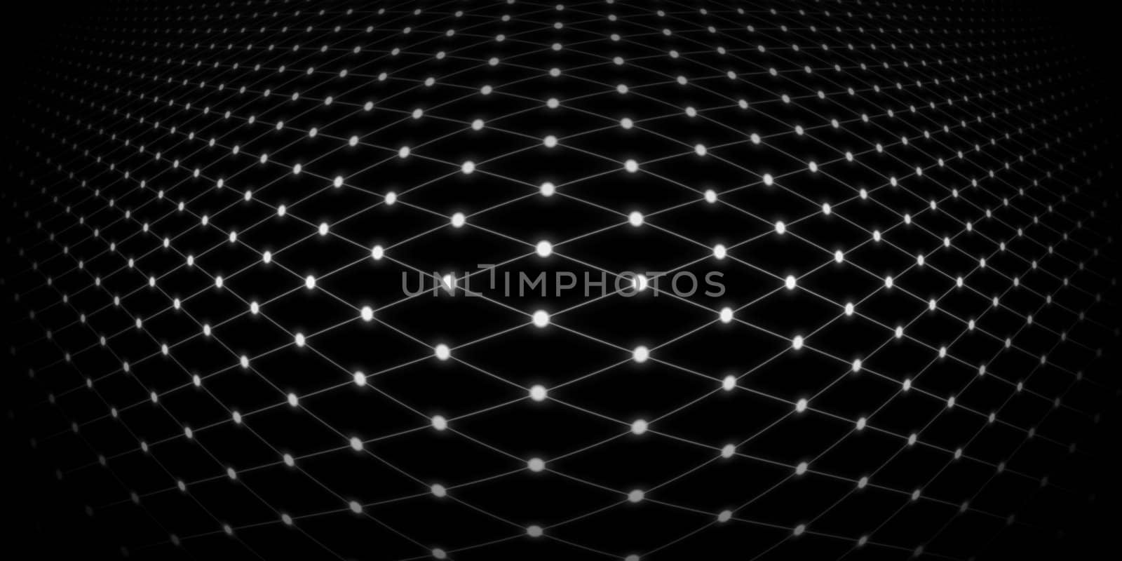 Abstract background of a warped grid with glowing white dots