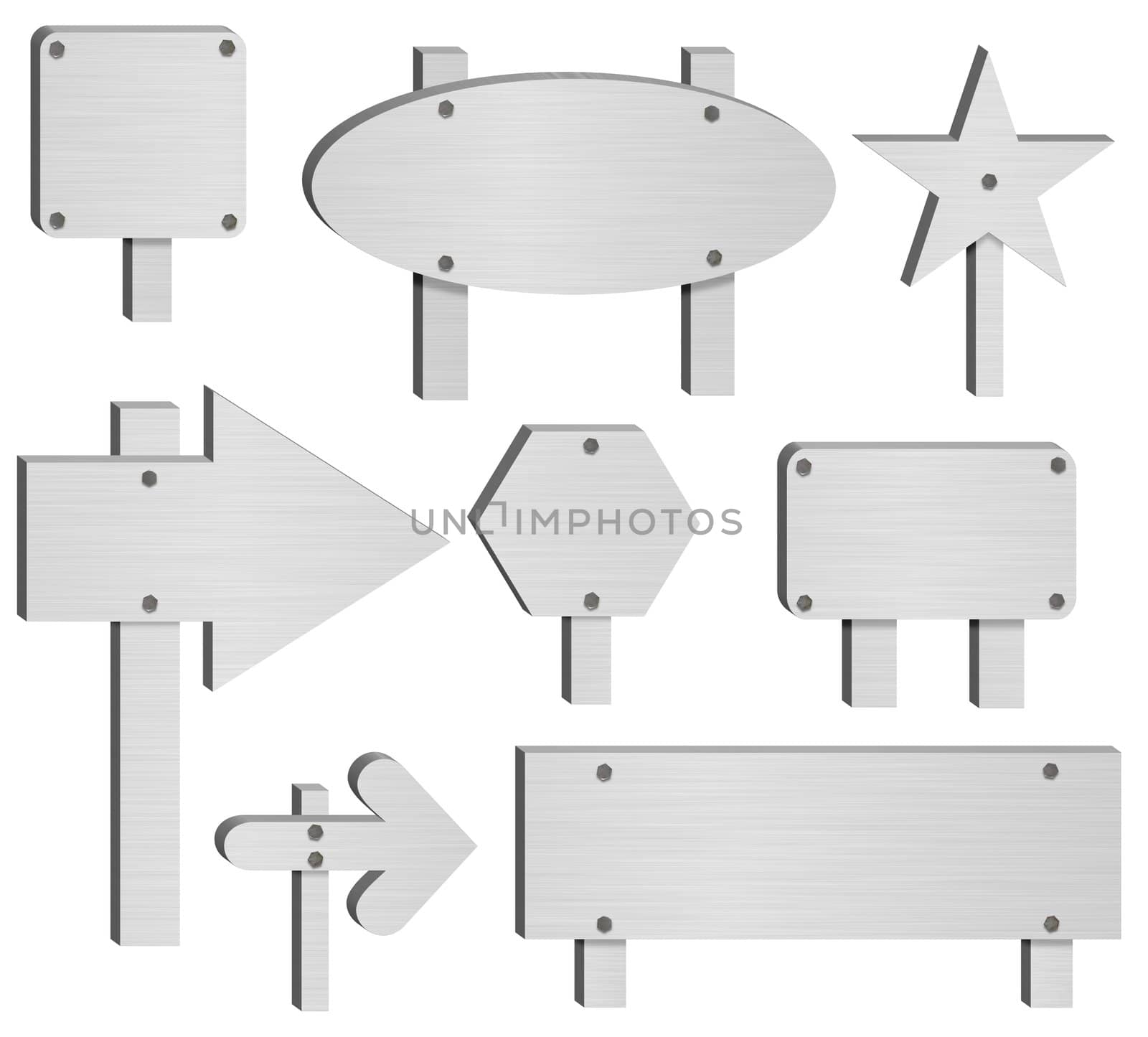 Illustration of eight metal signs