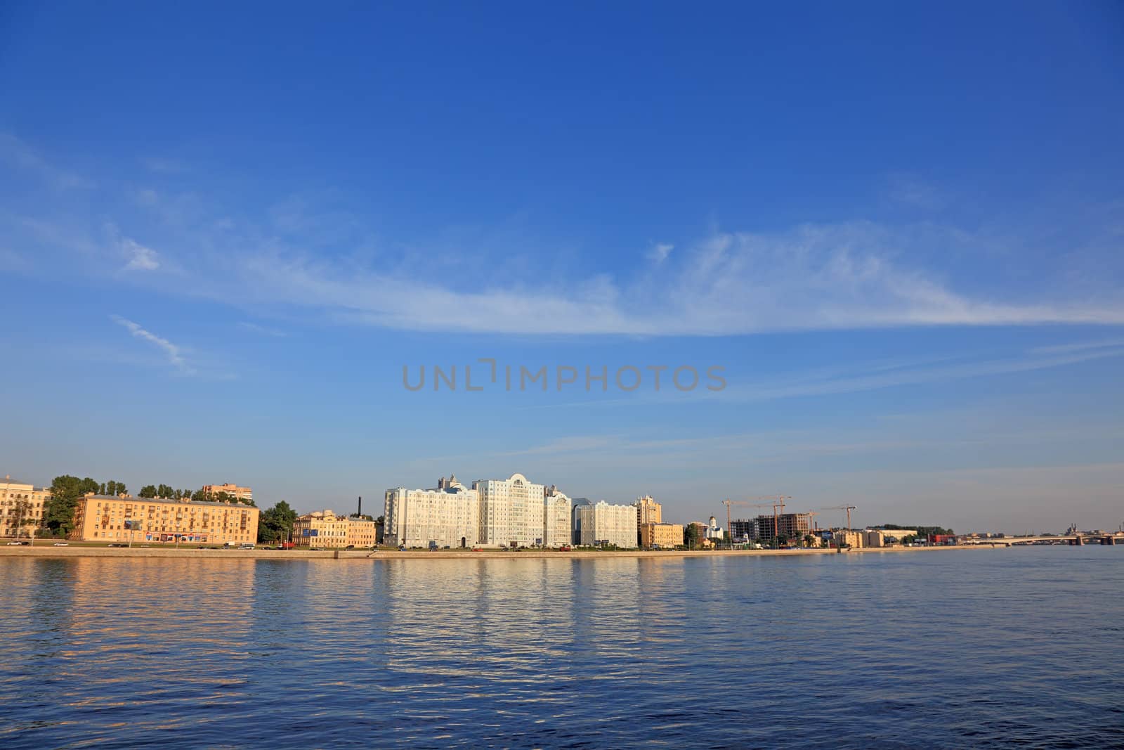 Saint Petersburg cityscape before sunset in the evenening. by borodaev