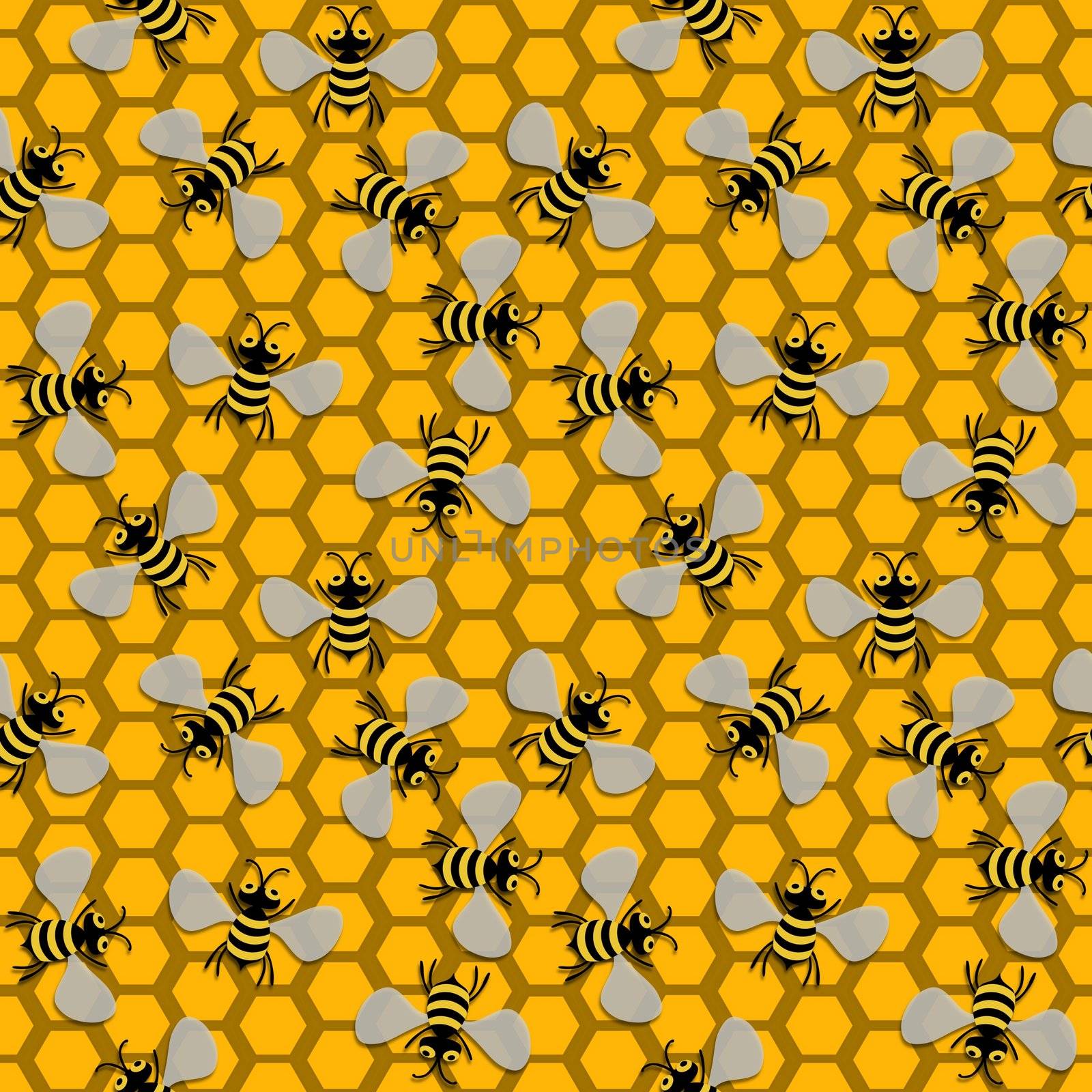 Illustration of a seamless background beehive with bees