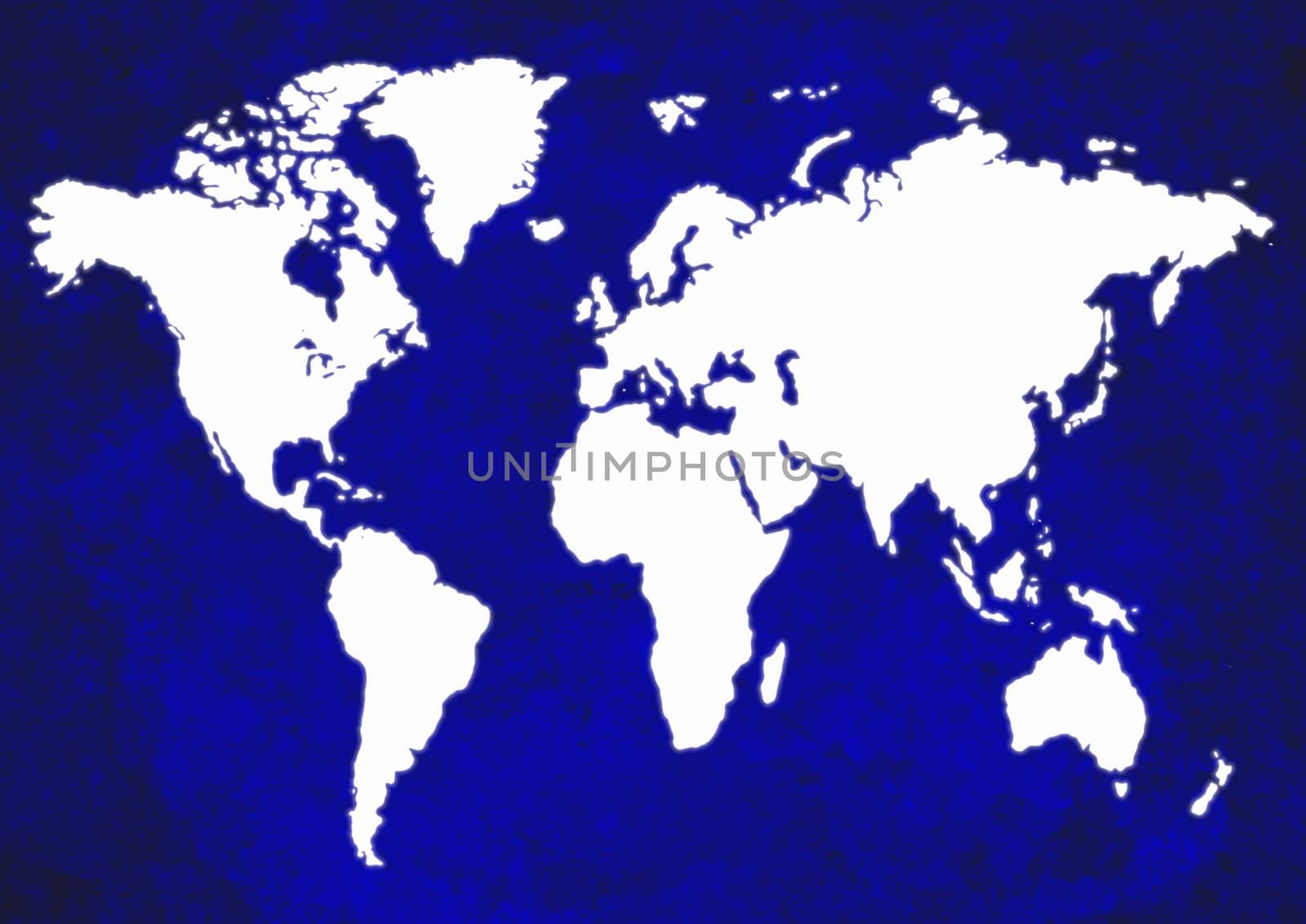 Illustration of a map of the world with grunge texture and the white areas slightly glowing