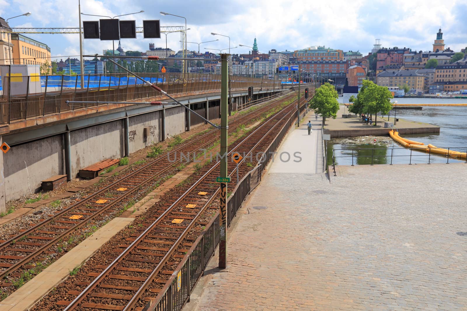 Railroad in center of Stockholm city. by borodaev