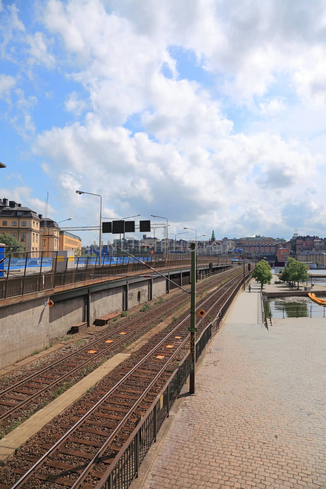 Railroad in center of Stockholm city. by borodaev