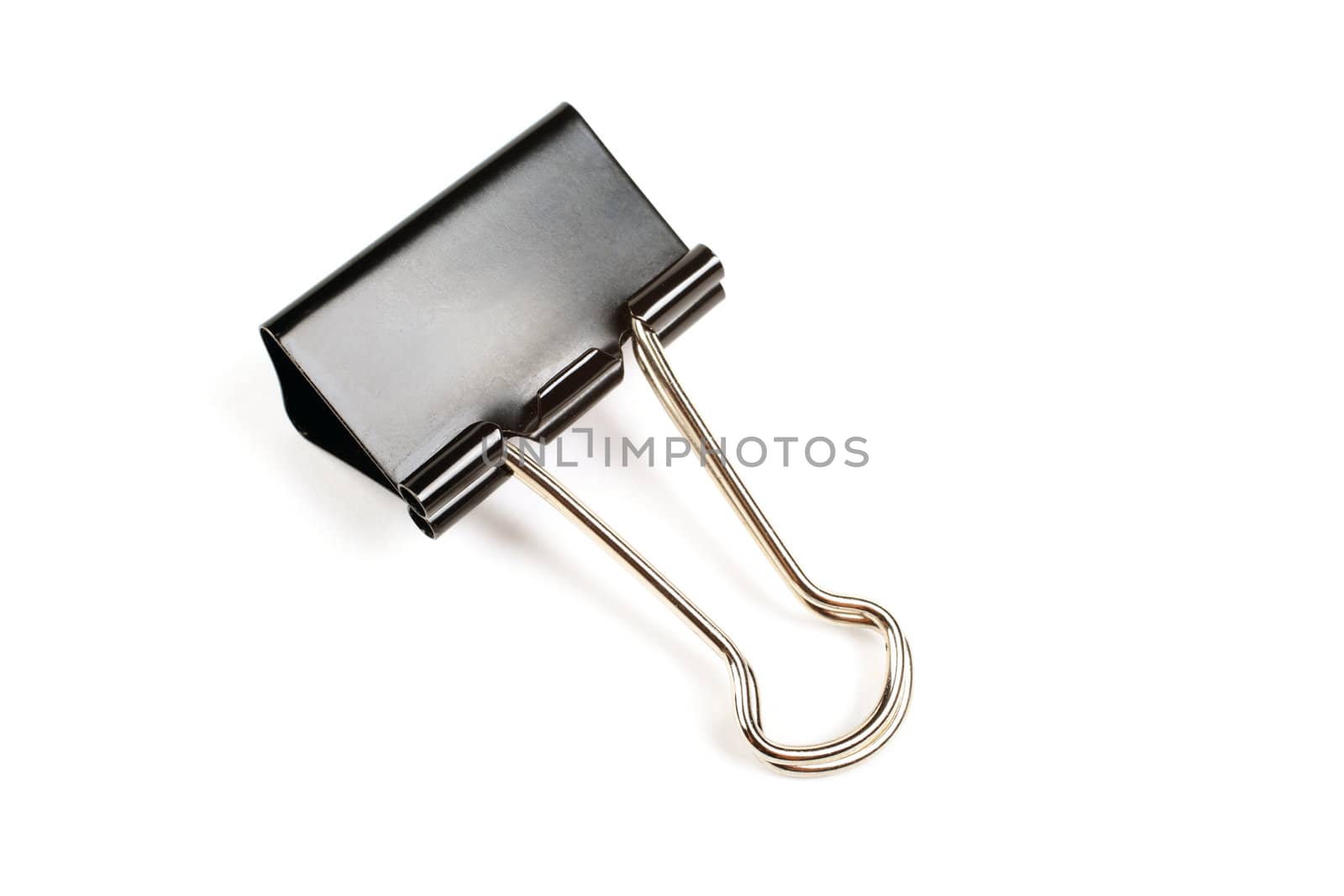 Black paper clip isolated on white background. by borodaev