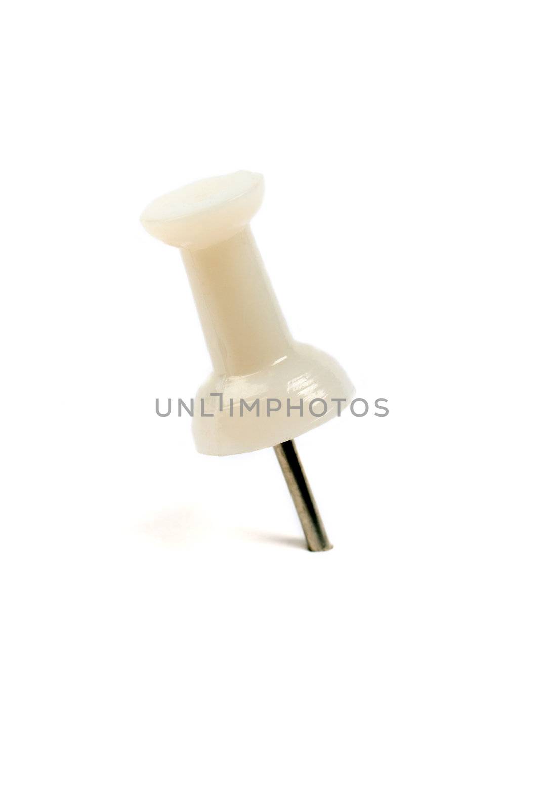 White drawing pin isolated on white background.