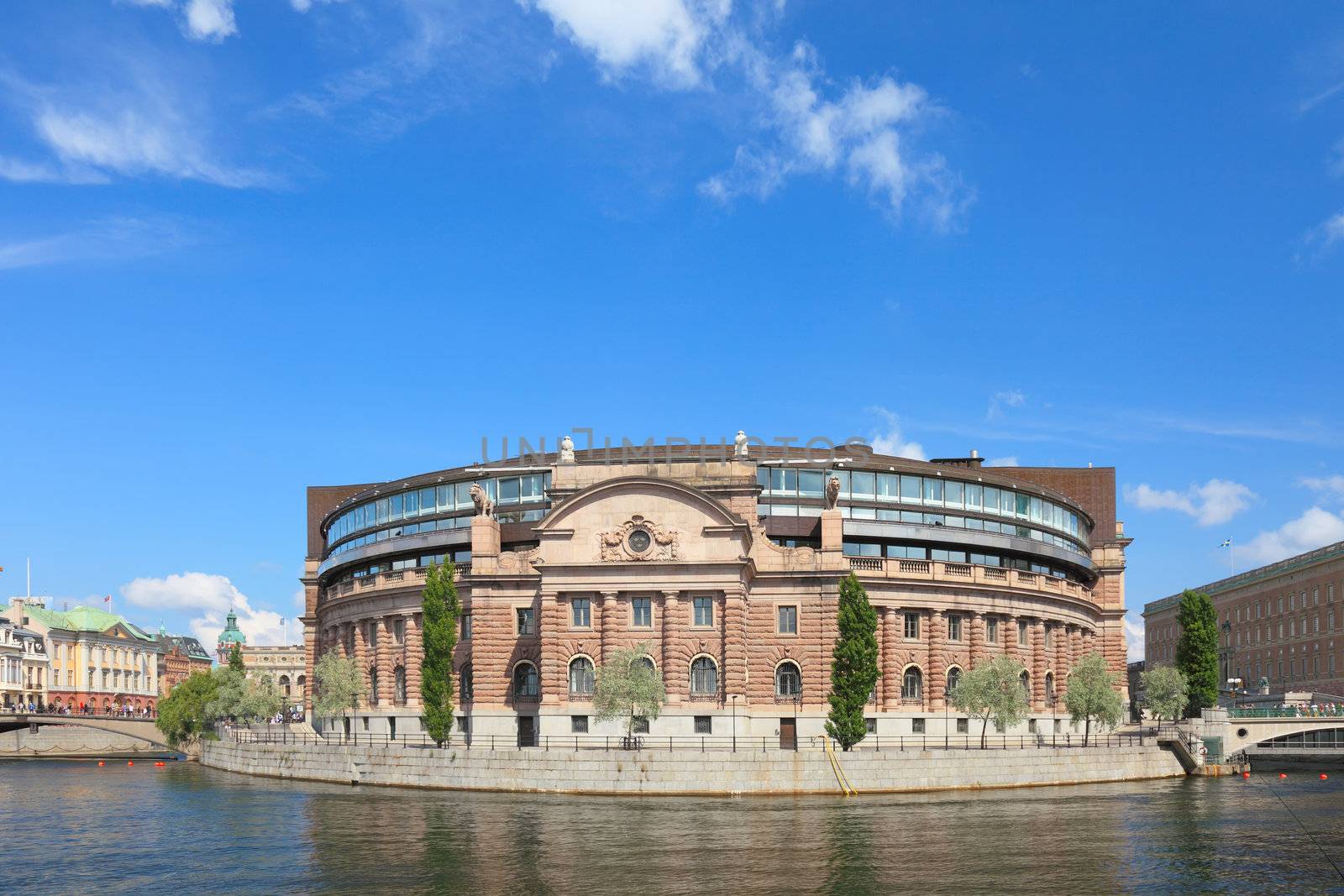 Swedish parliament building in Stockholm. Summer 2009.