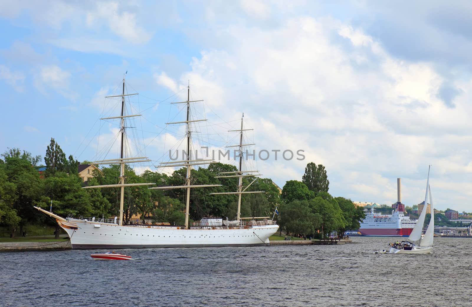 Ships and boats in Stockholm Harbor, Sweden. by borodaev