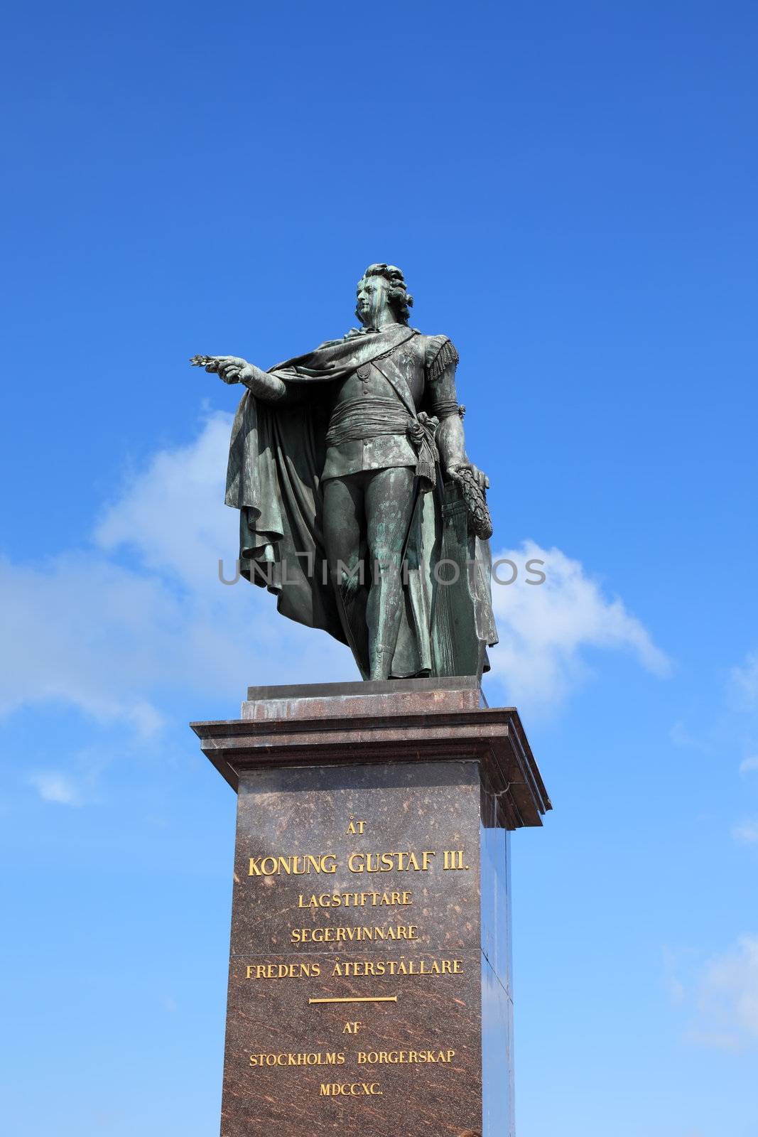 Statue of king Gustaf III in Stockholm, Sweden.