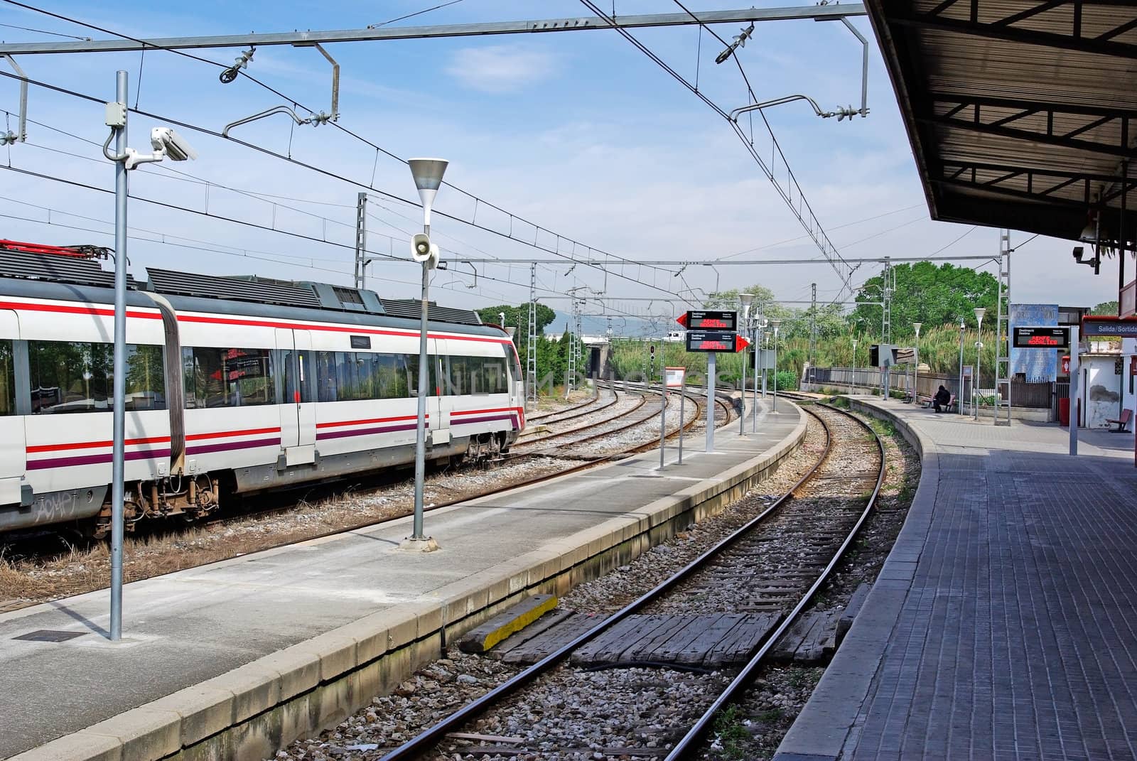 Train on spanish station Blanes, Europe. by borodaev