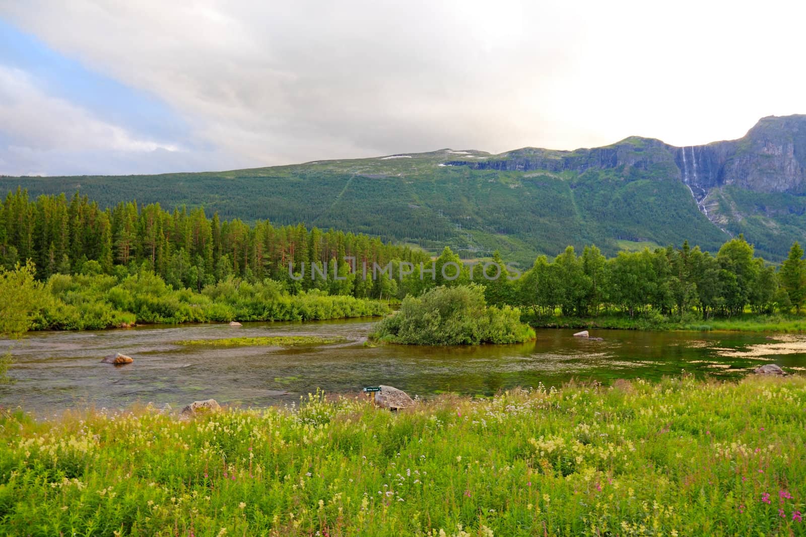 Waterfalls and river in Norway, between Oslo and Bergen. Scandin by borodaev