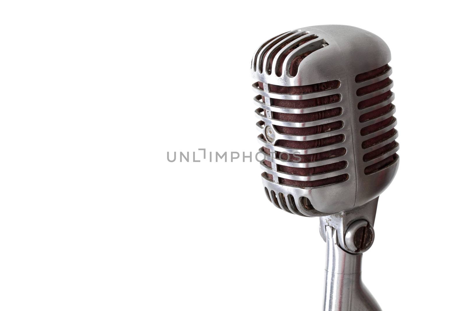 vintage microphone isolated on white with copy space for your design