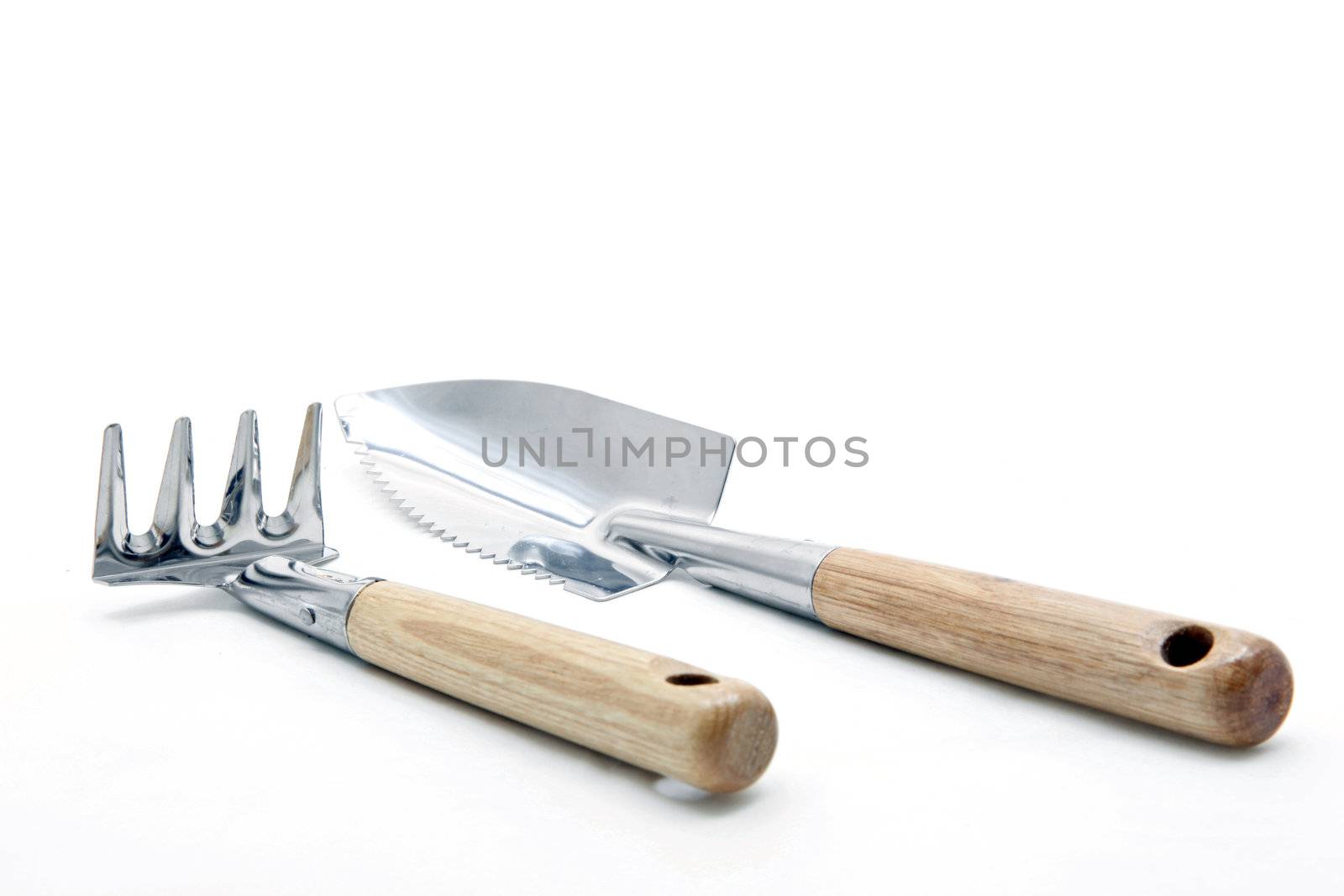 gardening fork shovel trowel lute isolated on white background