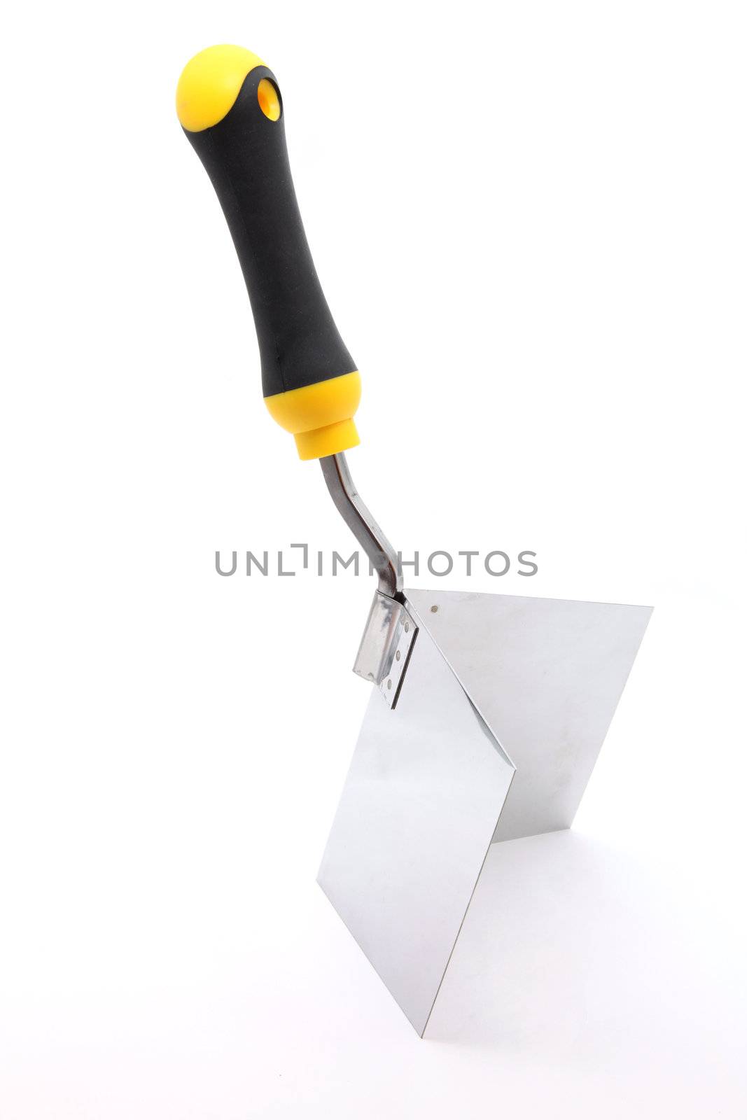 isolated of right angle lute trowel for construction industry over white background