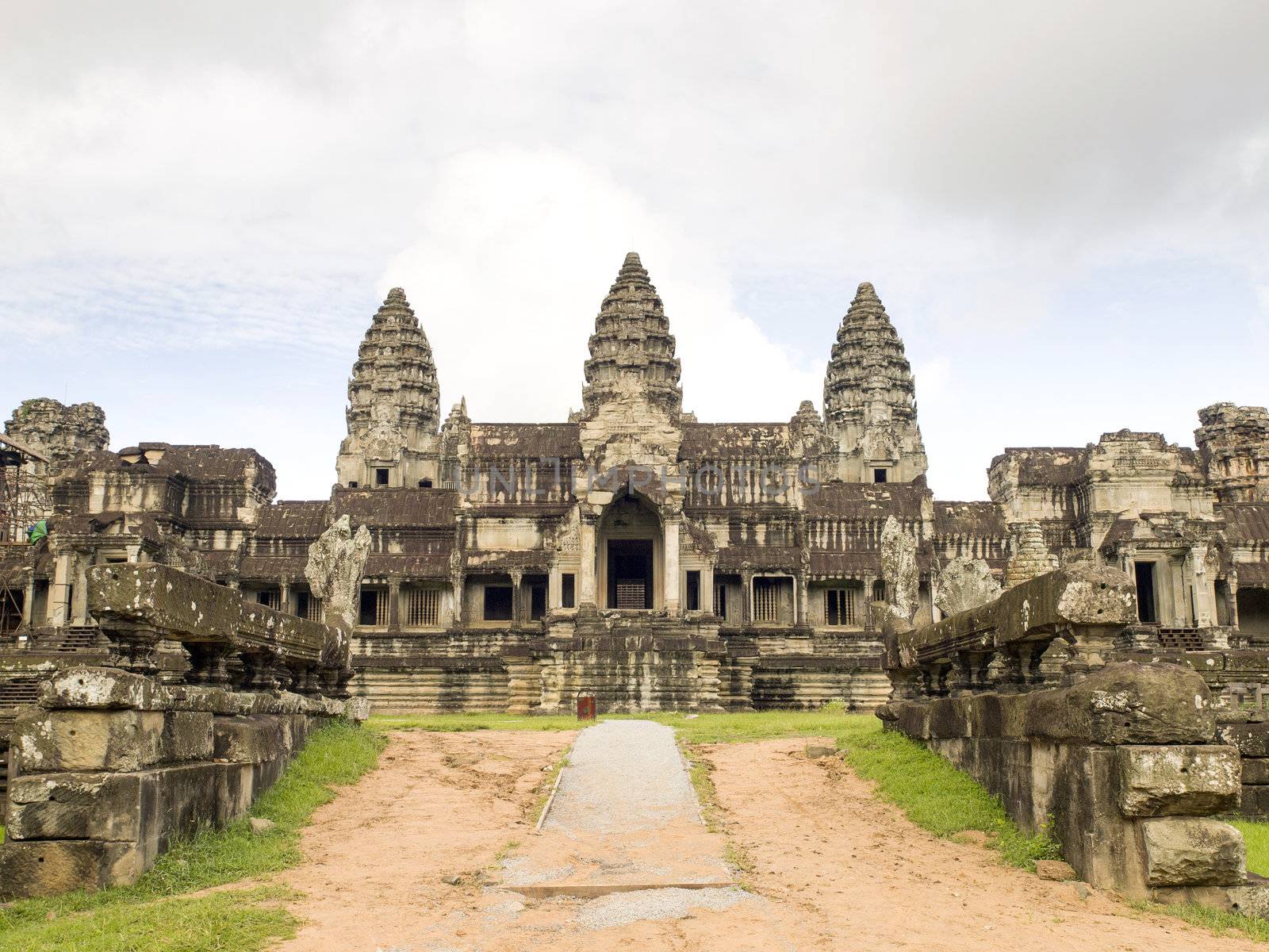 Angkor Wat from the East gate in Siem Reap, Cambodia, was inscribed on the UNESCO World Heritage List in 1992.