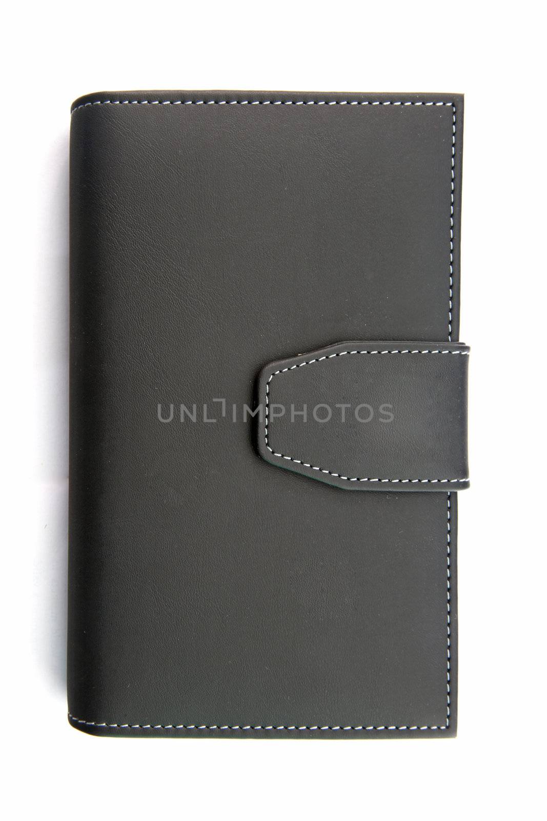 isolated of black fake leather holder notebook on white