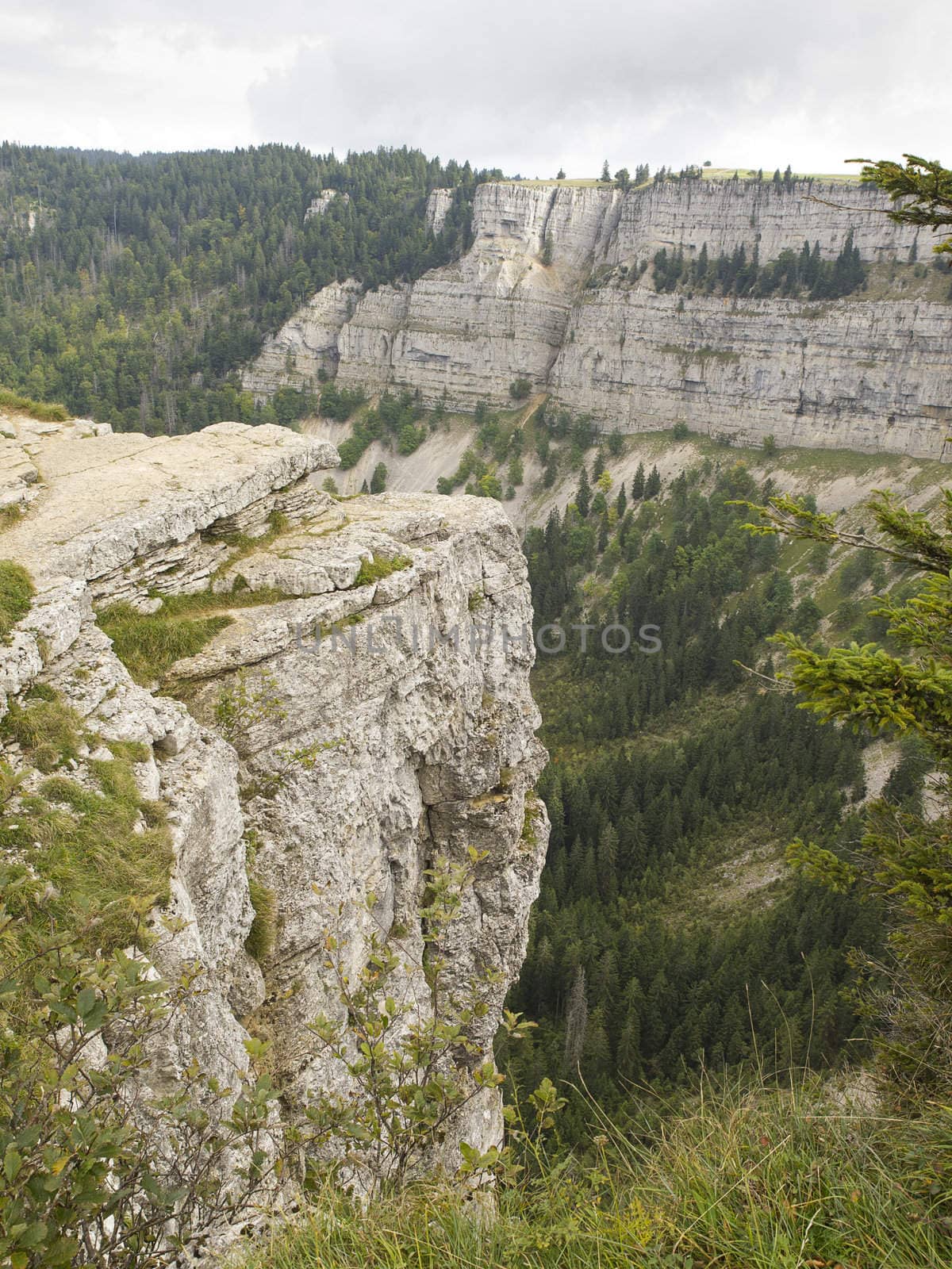 A natural rocky cirque of Creux du Van in Neuchatel, Switzerland