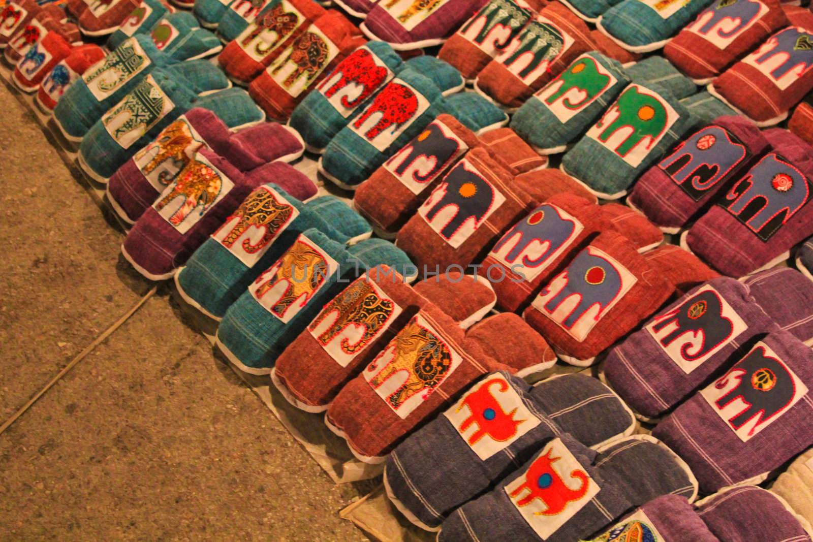 Colorful handmade espadrilles background in Luangphrabang,Laos, nightmarket