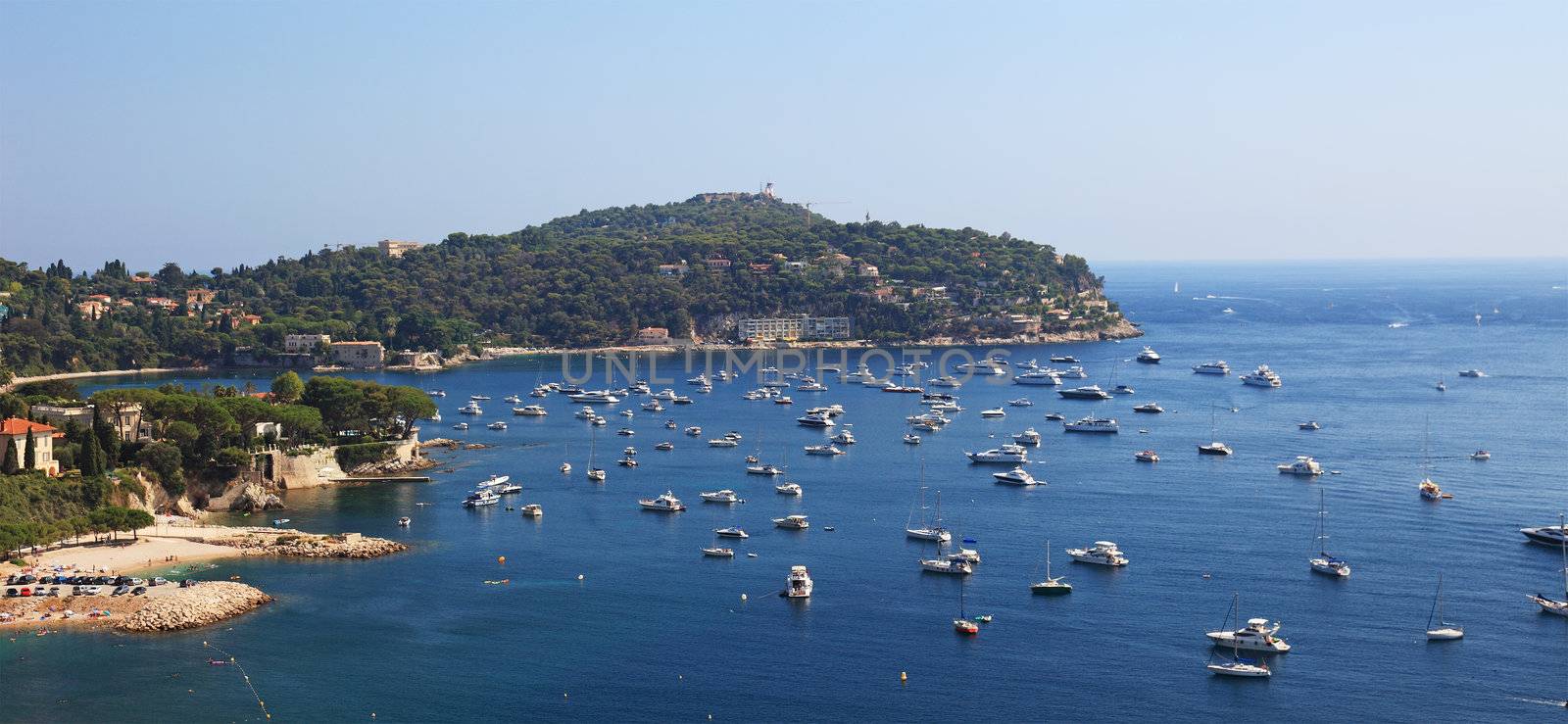 Panoramic view of a beatufil bay near harbor of the city of Nice, France.