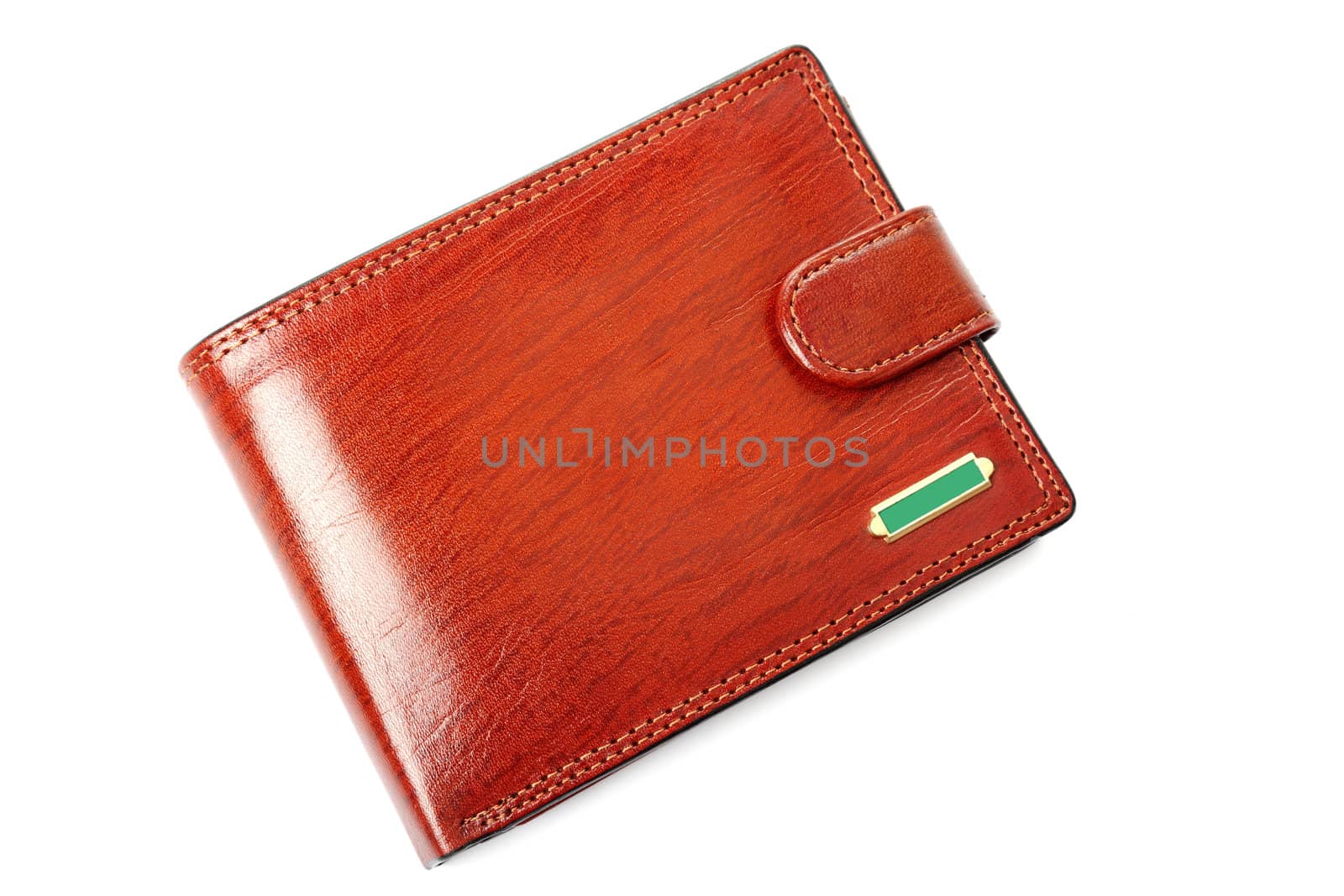 Brown wallet made of high quality leather isolated on white back by borodaev