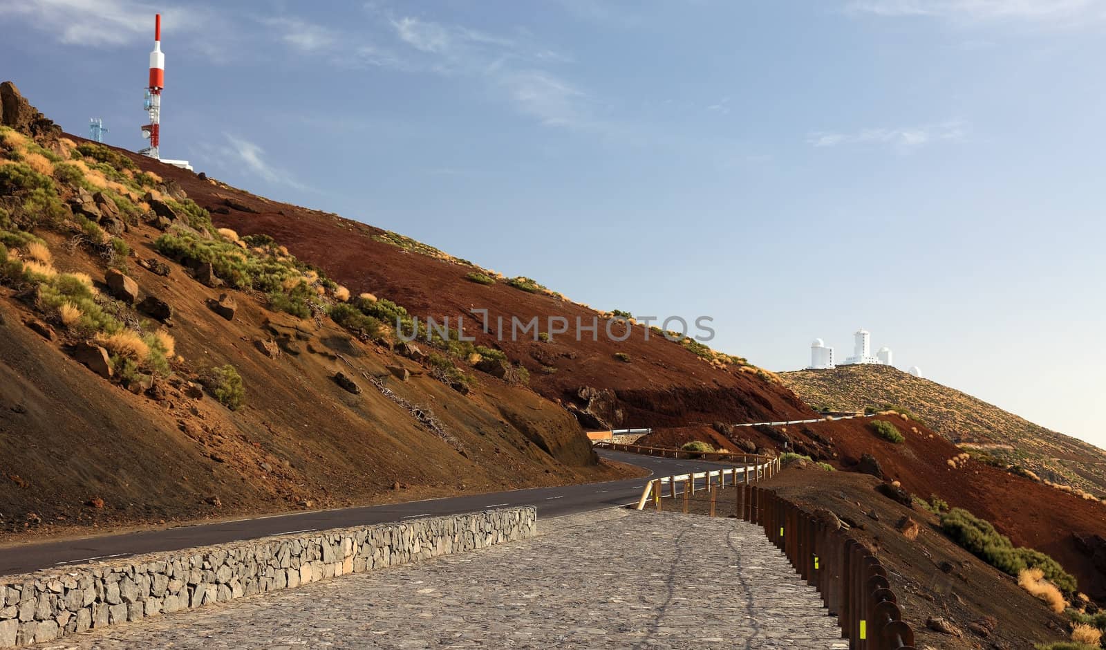 Road to observatory through El Teide volcano, Tenerife Island, Canary.