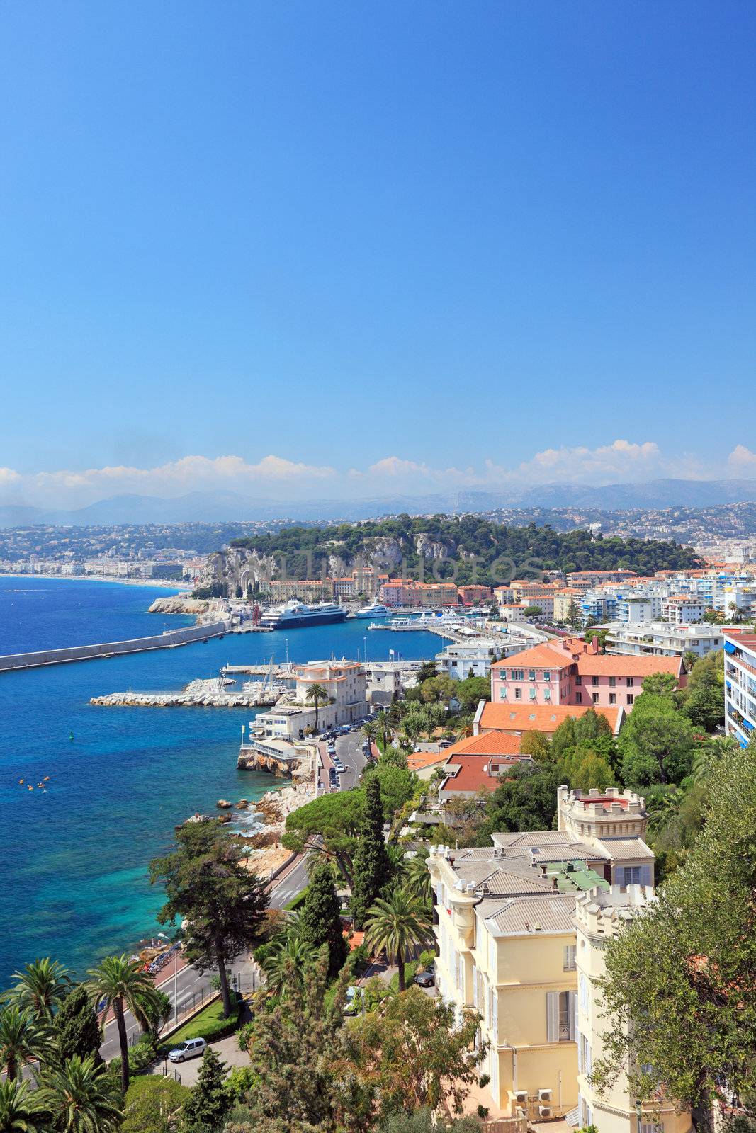 Beautiful harbor od Nice with big cruise ships, France, Europe. Cote D'Azur.