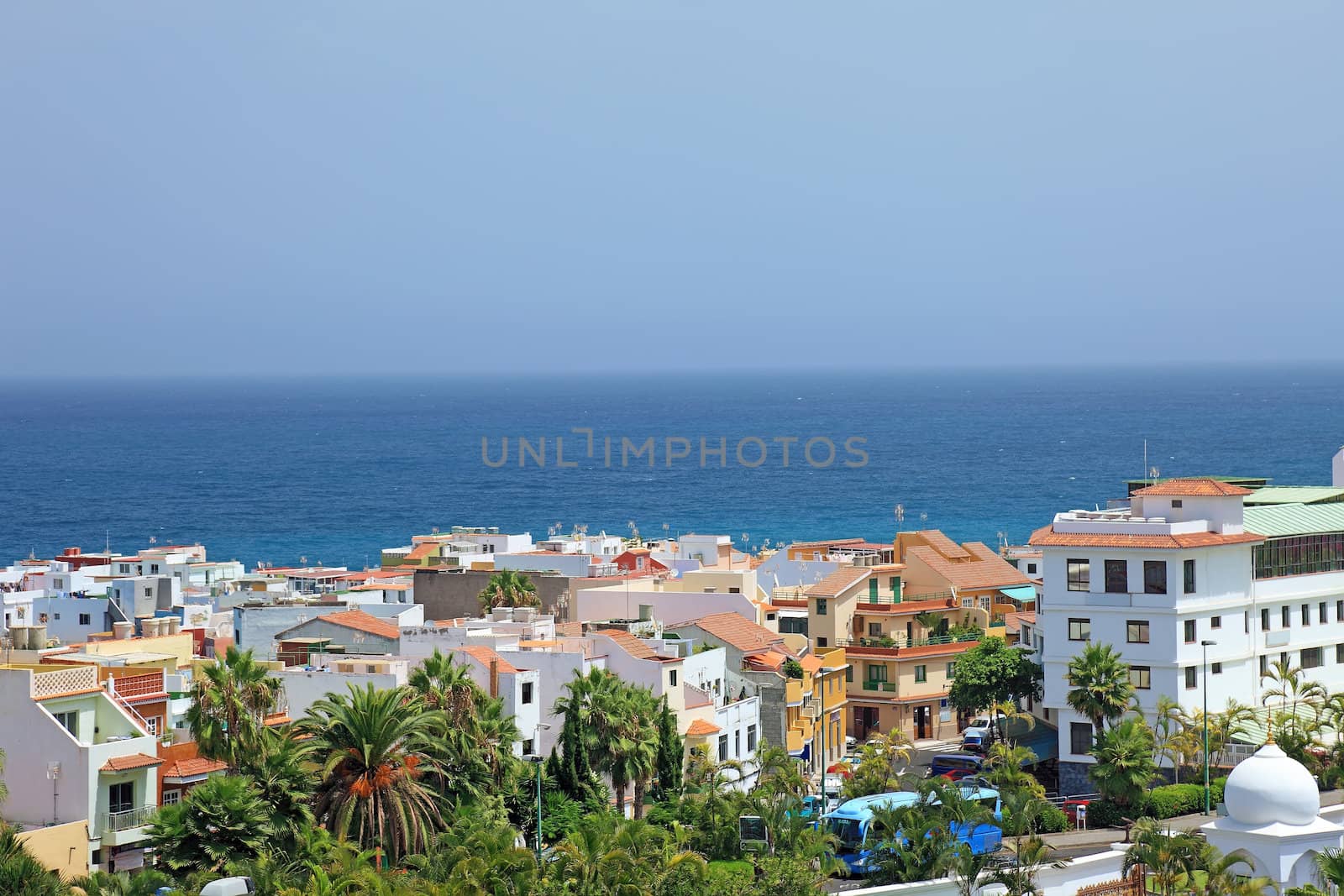 Spanish architecture, seascape of Tenerife, Canary Islands.