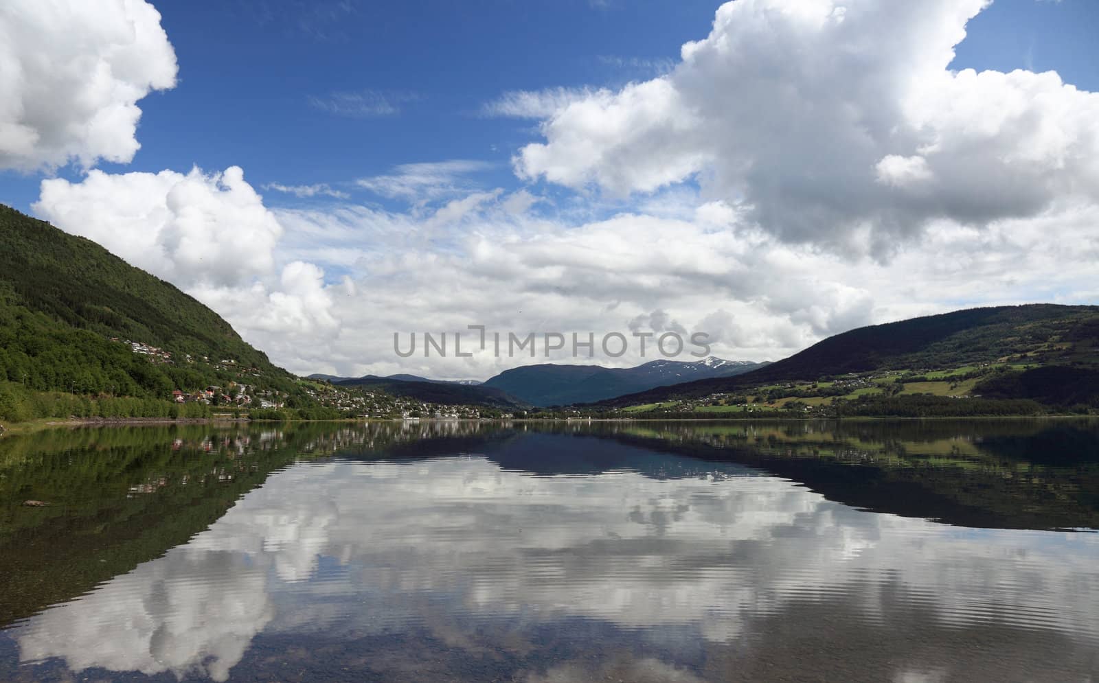 Panoramic view of beautiful norwegian landscape. by borodaev
