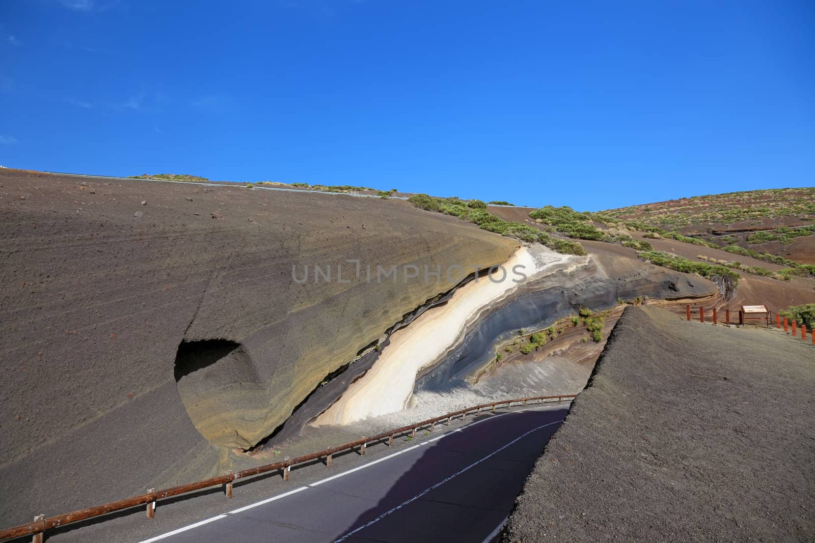 La Tarta, sediment layers outcrop. El Teide volcano national par by borodaev