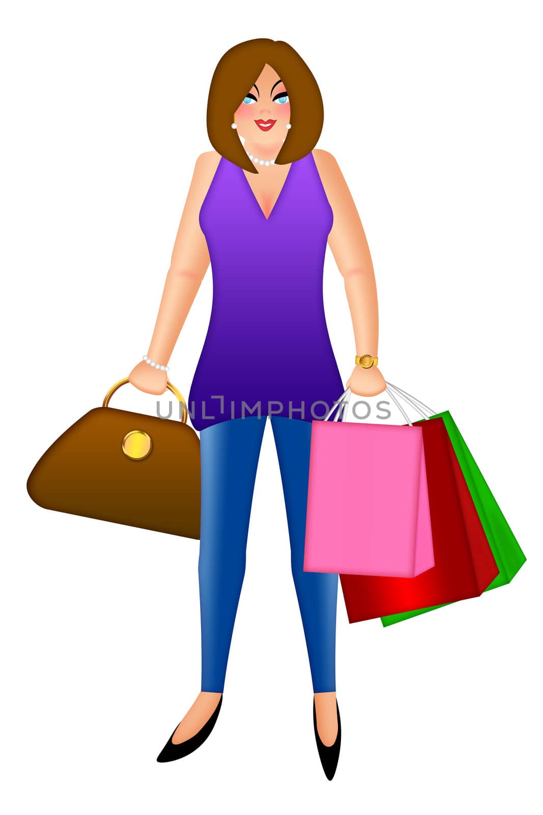 Woman with Shopping Bags and Handbag Purse Illustration by jpldesigns